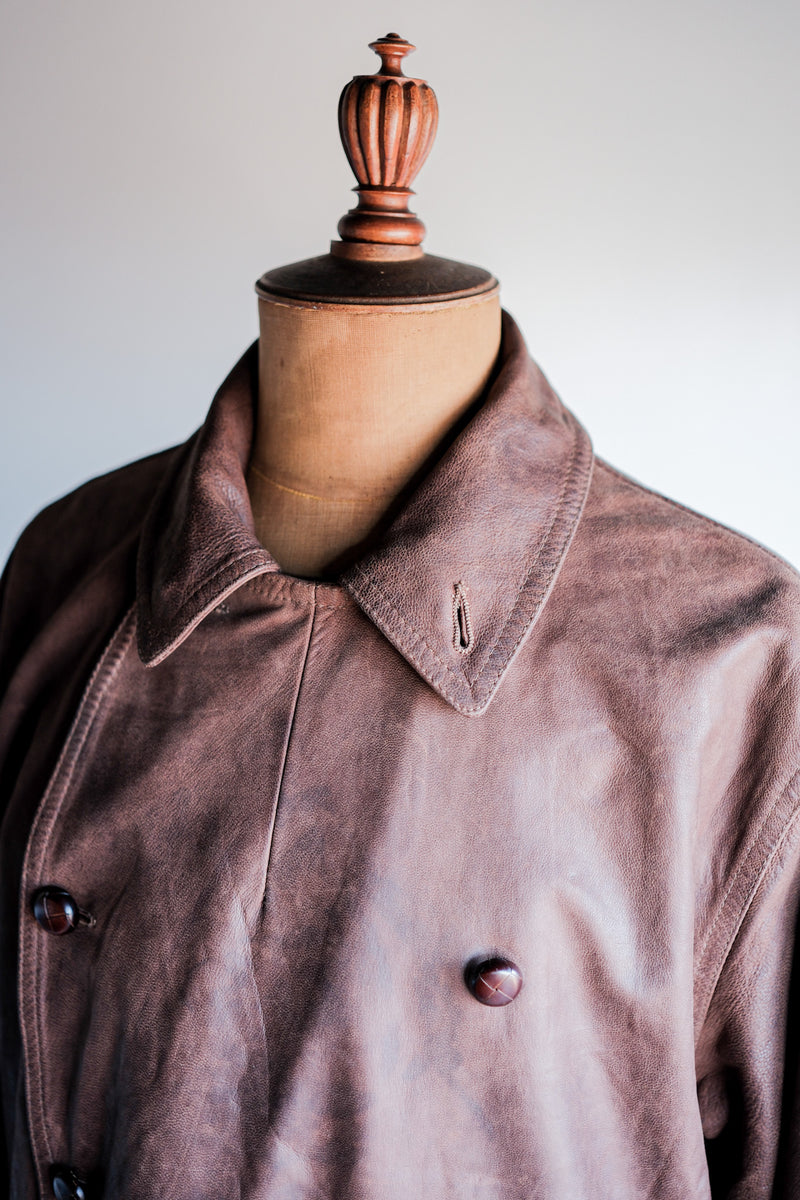 【~80's】Italian Vintage Double Breasted Leather Jacket Size.52