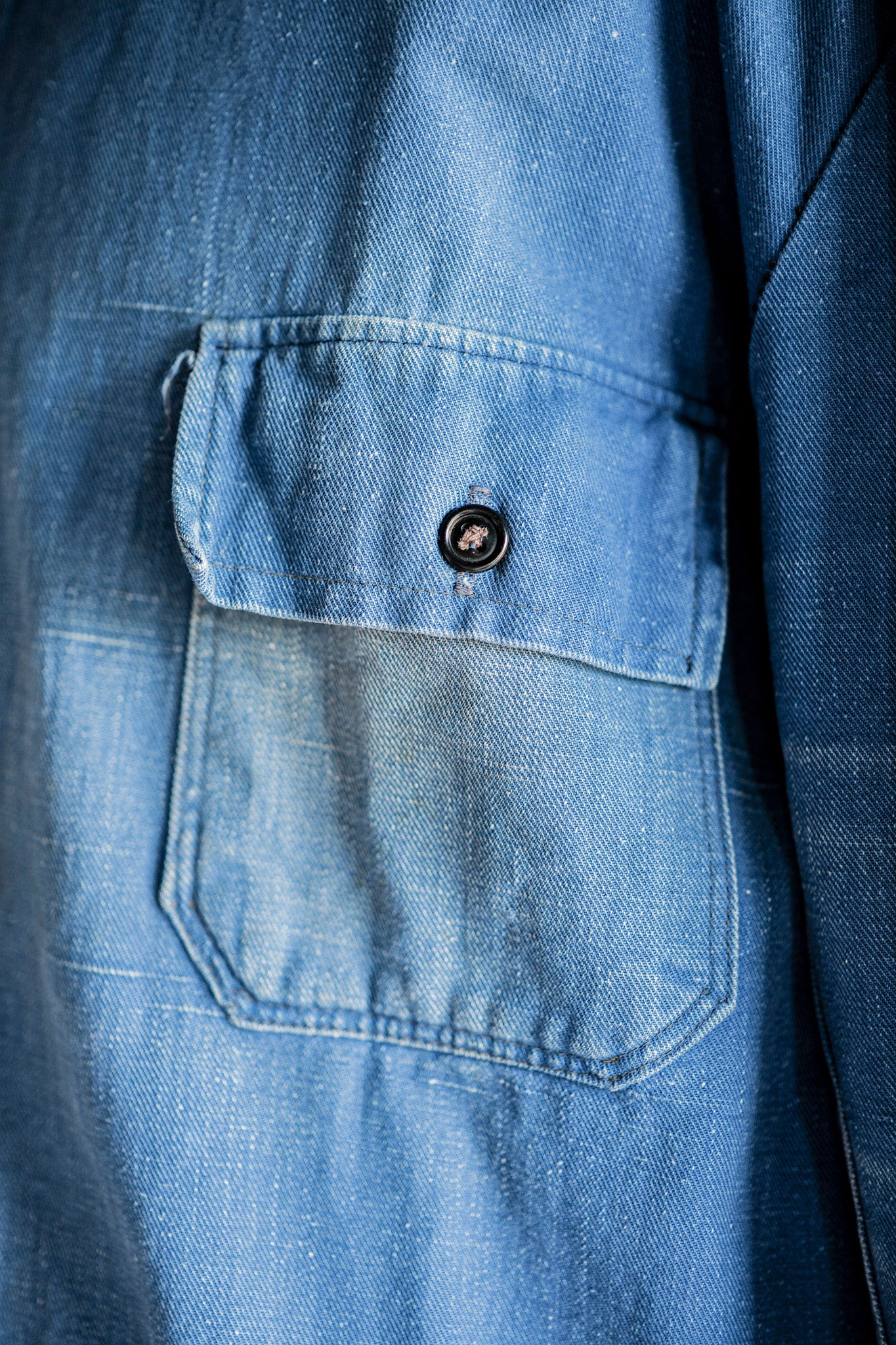 【~40's】French Vintage Indigo Cotton Linen Twill Work Jacket