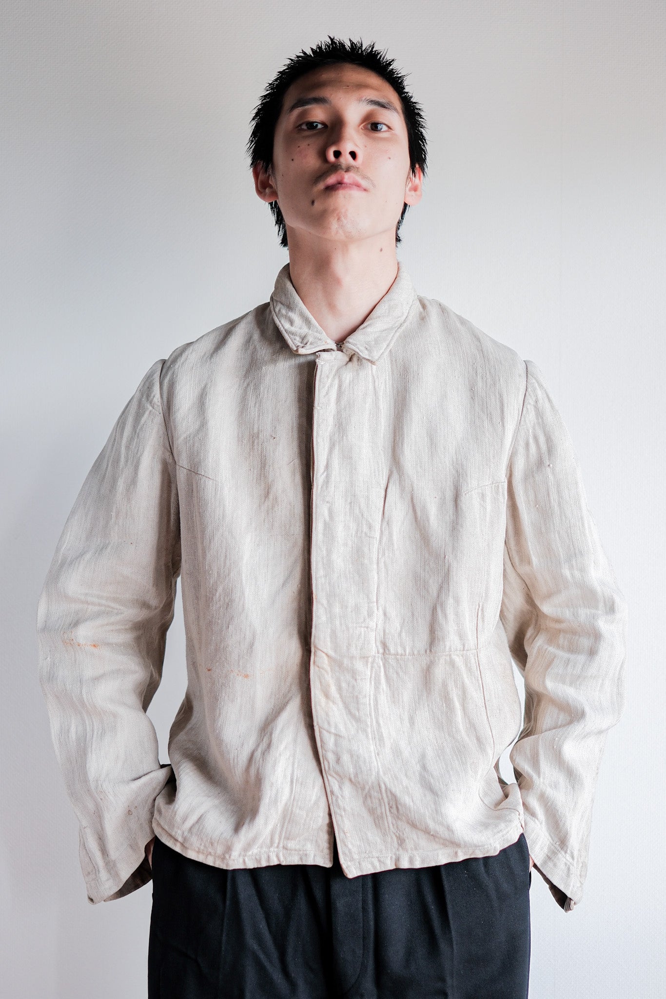 【~40's】German Air Force Drillich HBT Linen Jacket With Chin Strap "Luftwaffe"