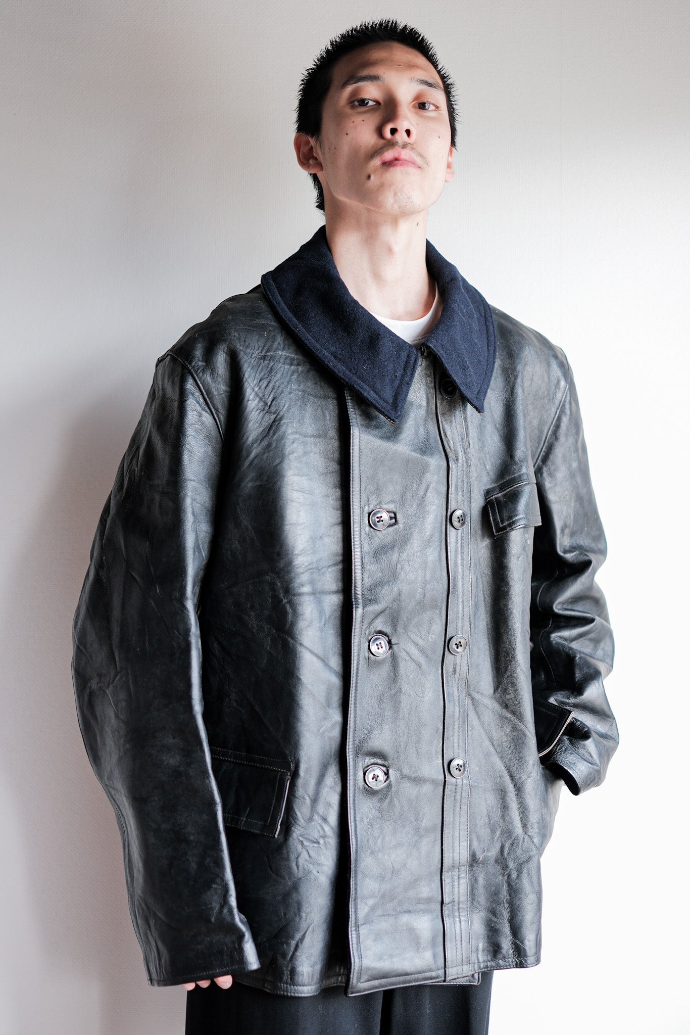 50's】French Vintage Le Corbusier Leather Work Jacket 