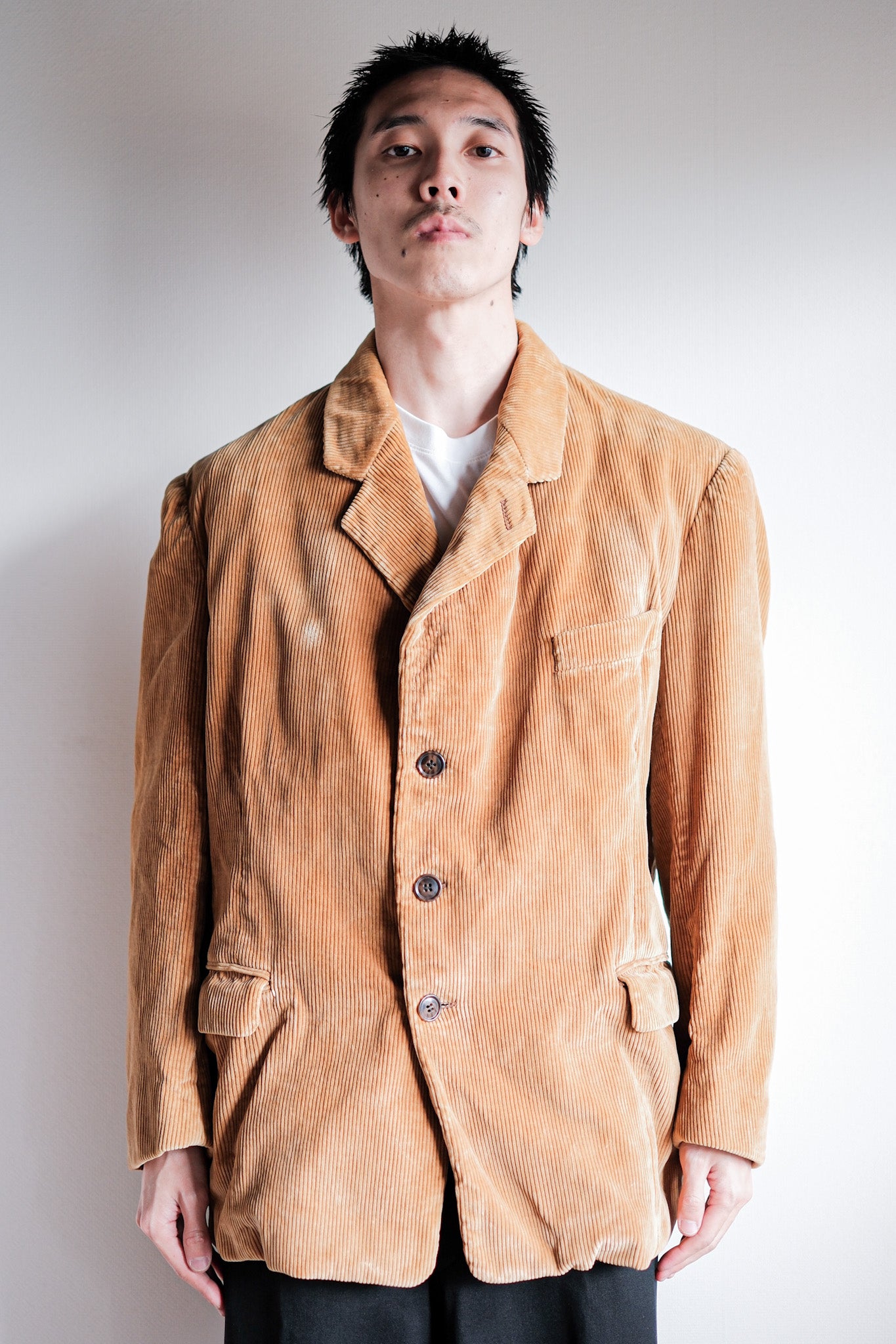 【~60’s】French Vintage Yellow Brown Corduroy Lapel Work Jacket