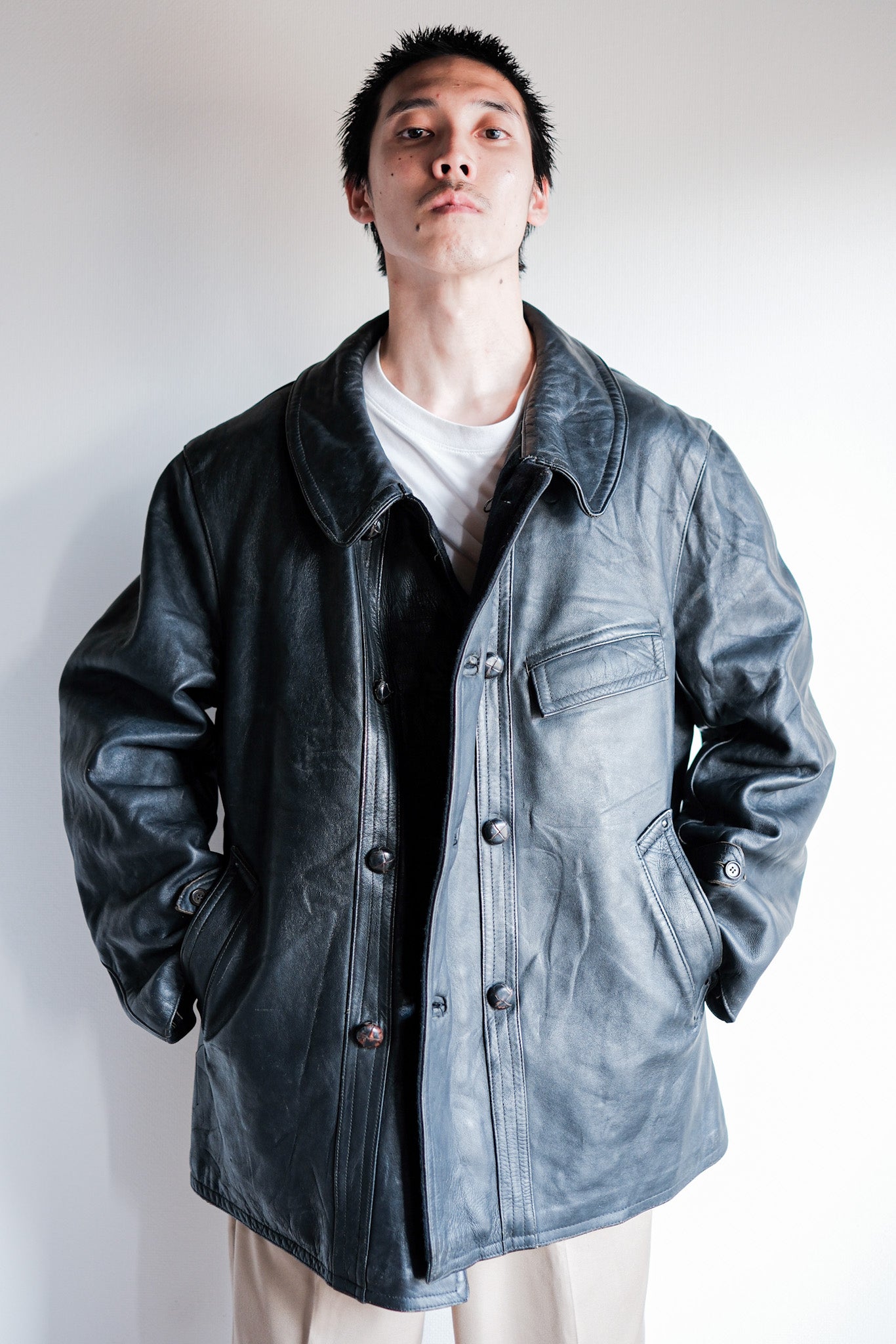 ［~60's］French Vintage Le Corbusier Leather Work Jacket Size.56