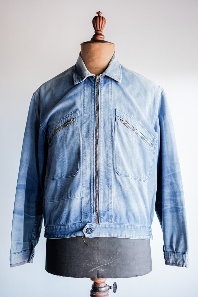 50's】French Vintage Blue Cotton Twill Cyclist Jacket 