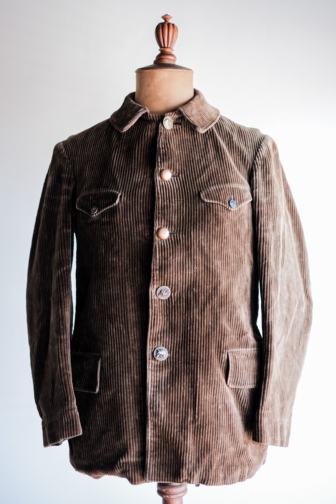 40's】French Vintage Brown Corduroy Gamekeeper Hunting Jacket