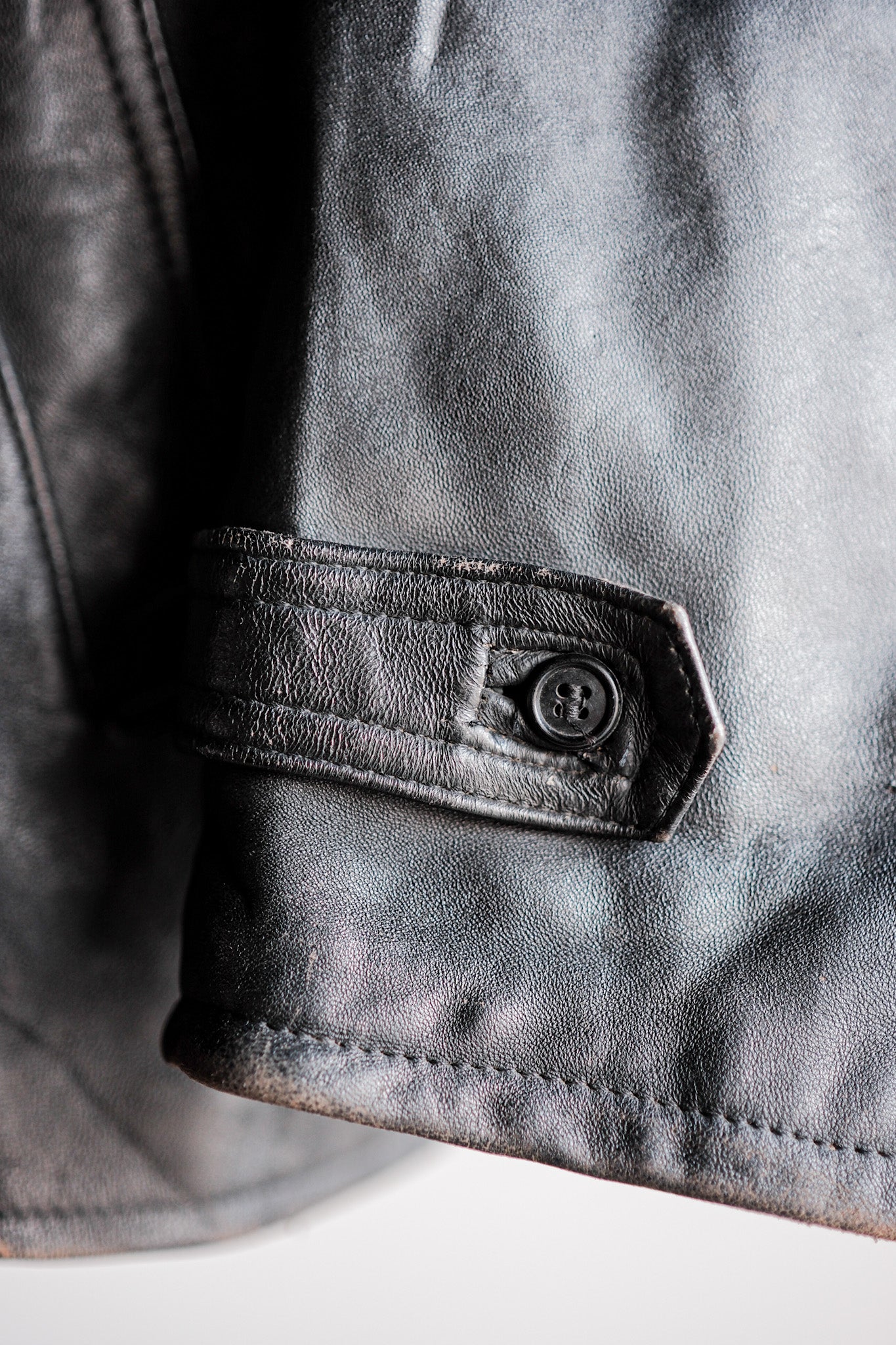 ［~60's］French Vintage Black Leather Work Jacket "Wool Collar"