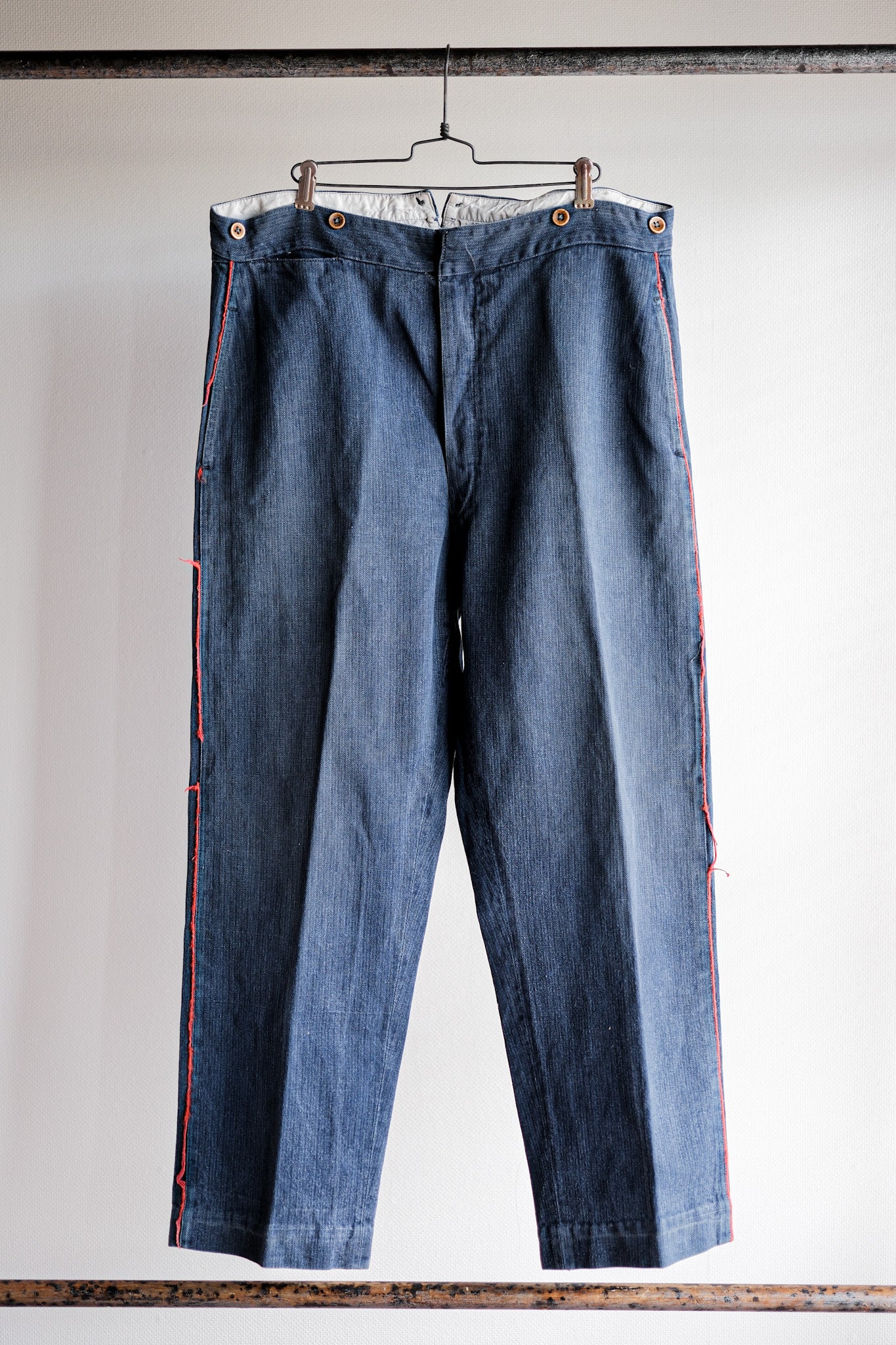 [Early 20th C] French Vintage Indigo HBT Linen Firefighter Trousers