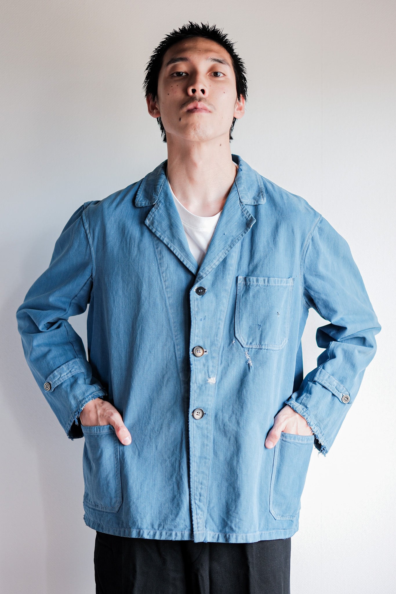 ［~40’s］French Vintage Indigo Cotton Twill Lapel Work Jacket