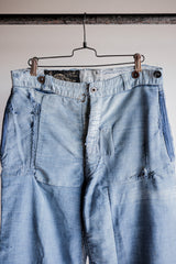 [~ 40's] French Vintage Blue Moleskin Work Pants "Patchwork" "Le Mont St. Michel"