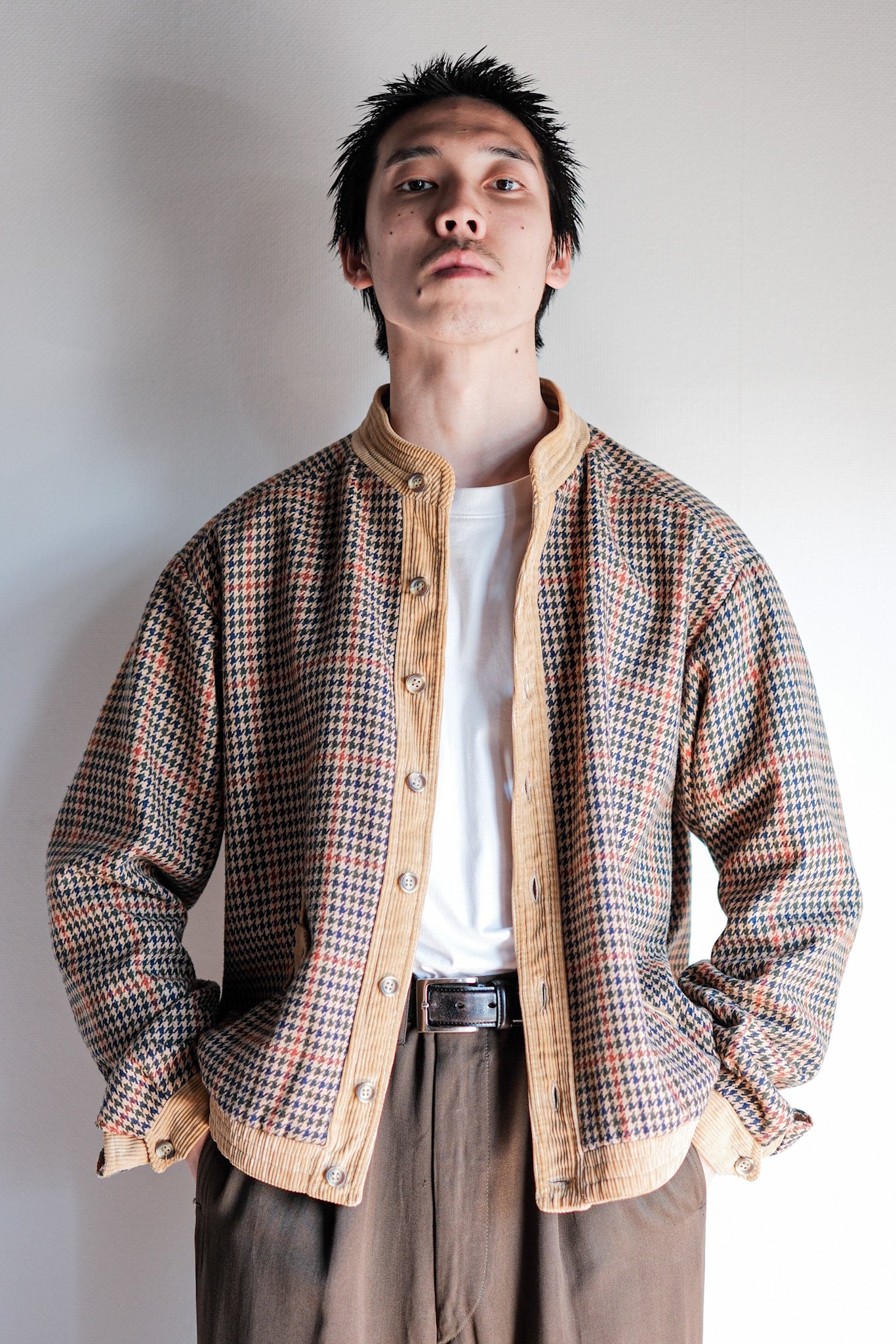 【~70's】British Vintage Houndstooth Wool Mix Jacket Size.38R "JAEGER"