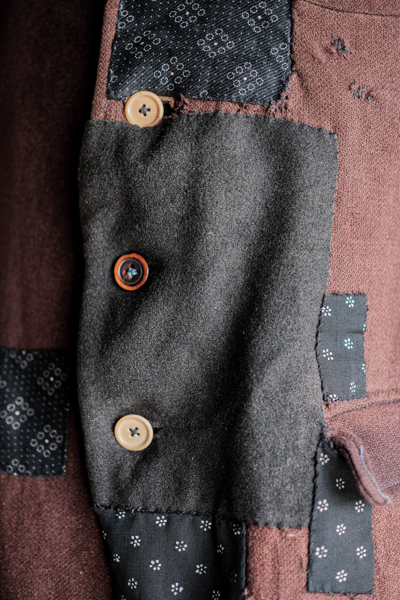 【~20's】French Vintage Brown Wool Work Jacket "Patchwork"