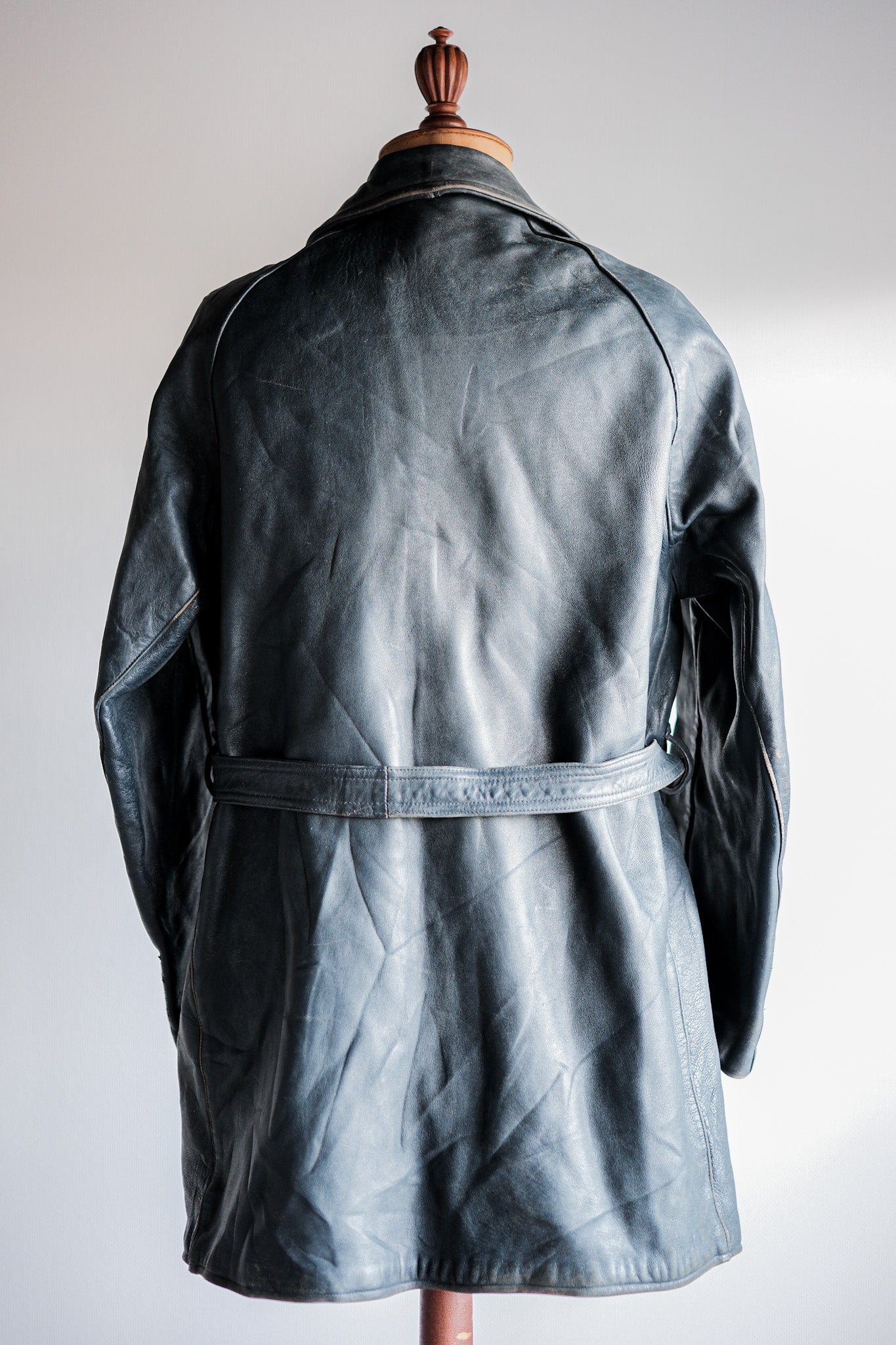 ［~50's］French Vintage Double Breasted Leather Work Coat With Chin Strap