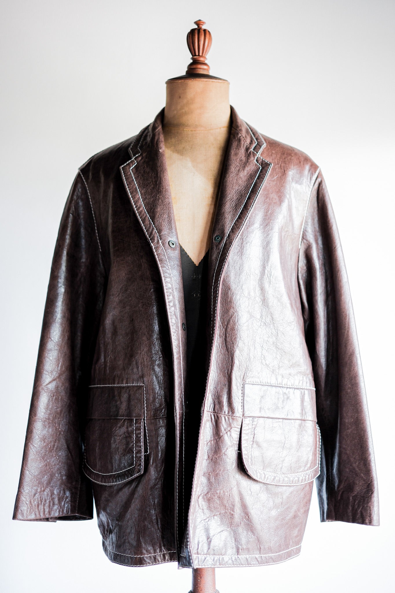 【~90’s】Old ANNE MARIE BERETTA Leather Tailored Jacket Size.T42