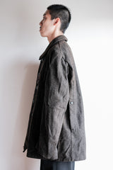 [~30's] French Vintage Grey Wool Hunting Jacket With Chin Strap "Boro"