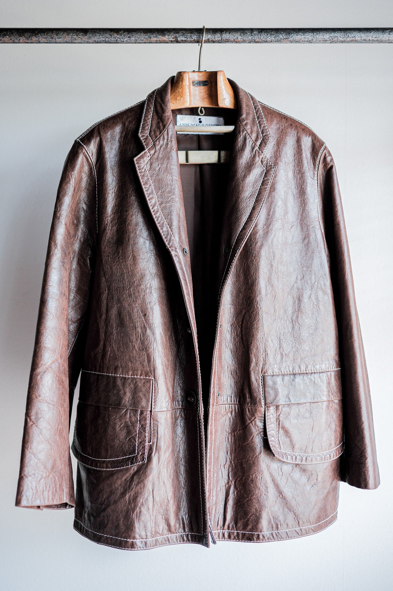 90's】Old ANNE MARIE BERETTA Leather Tailored Jacket Size.T42