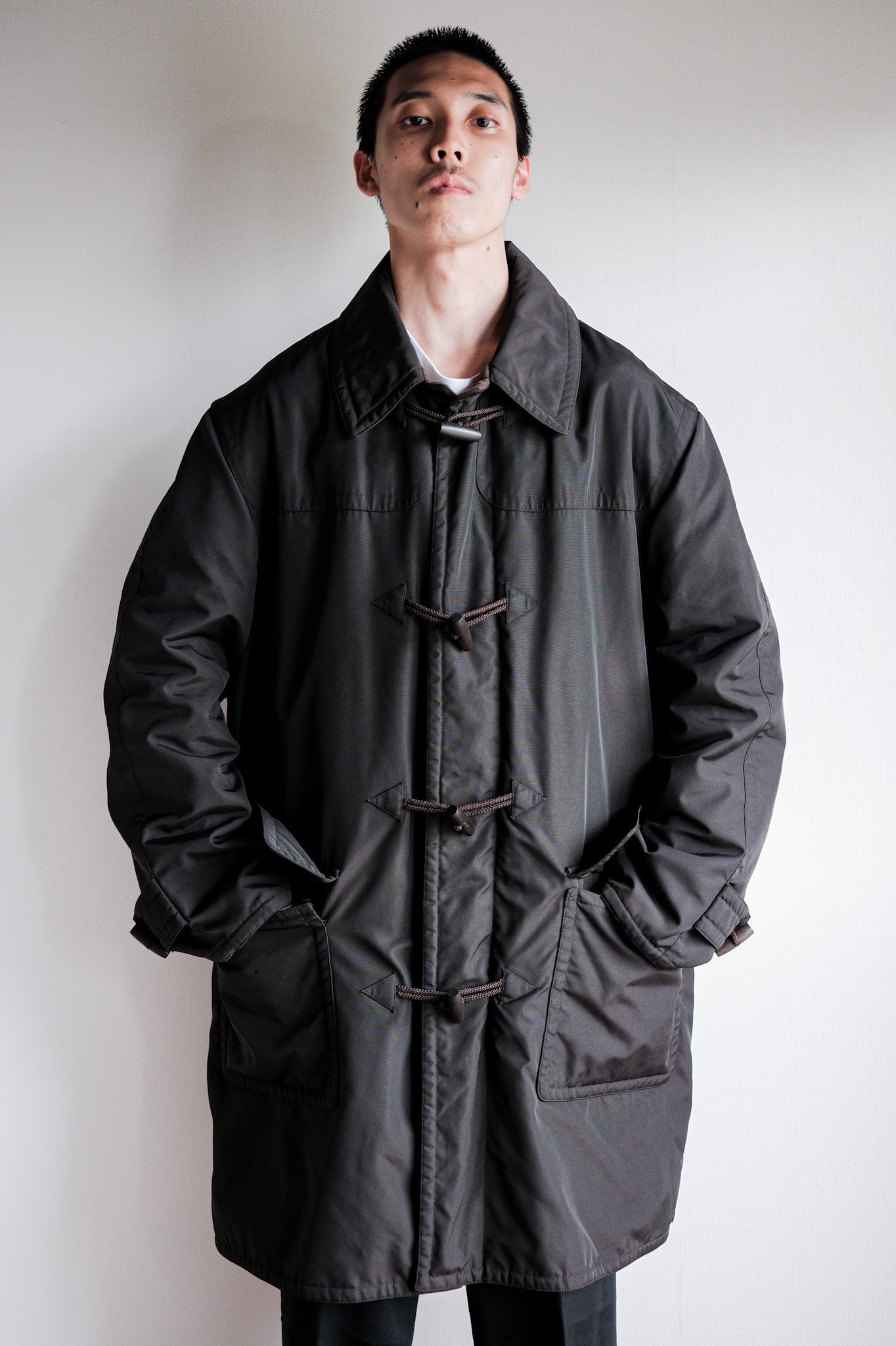 ［~90's］Old Hermès Paris Dark Brown Polyamide Duffle Coat Size.54