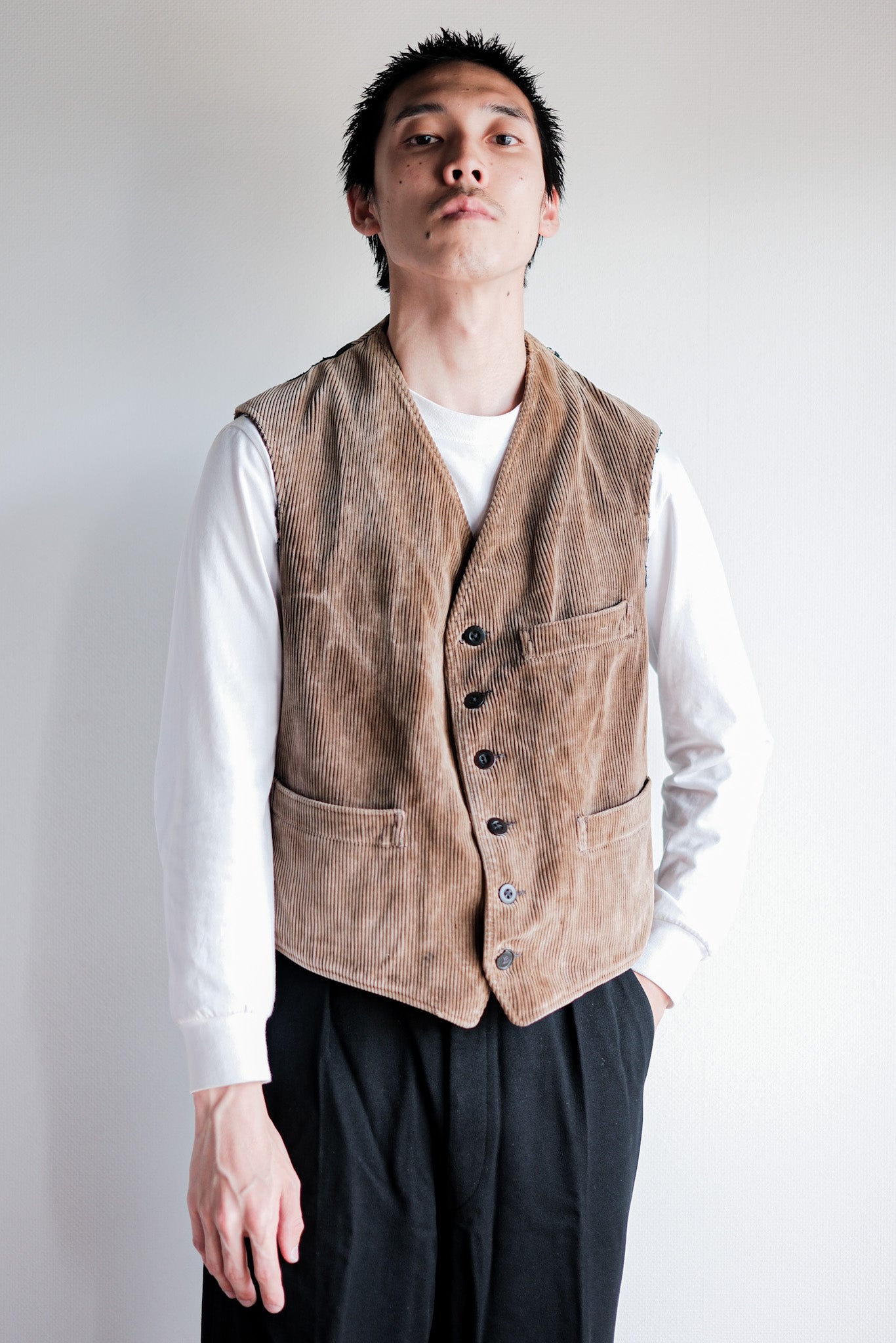 50's] French Vintage Brown Corduroy Work Gilet 