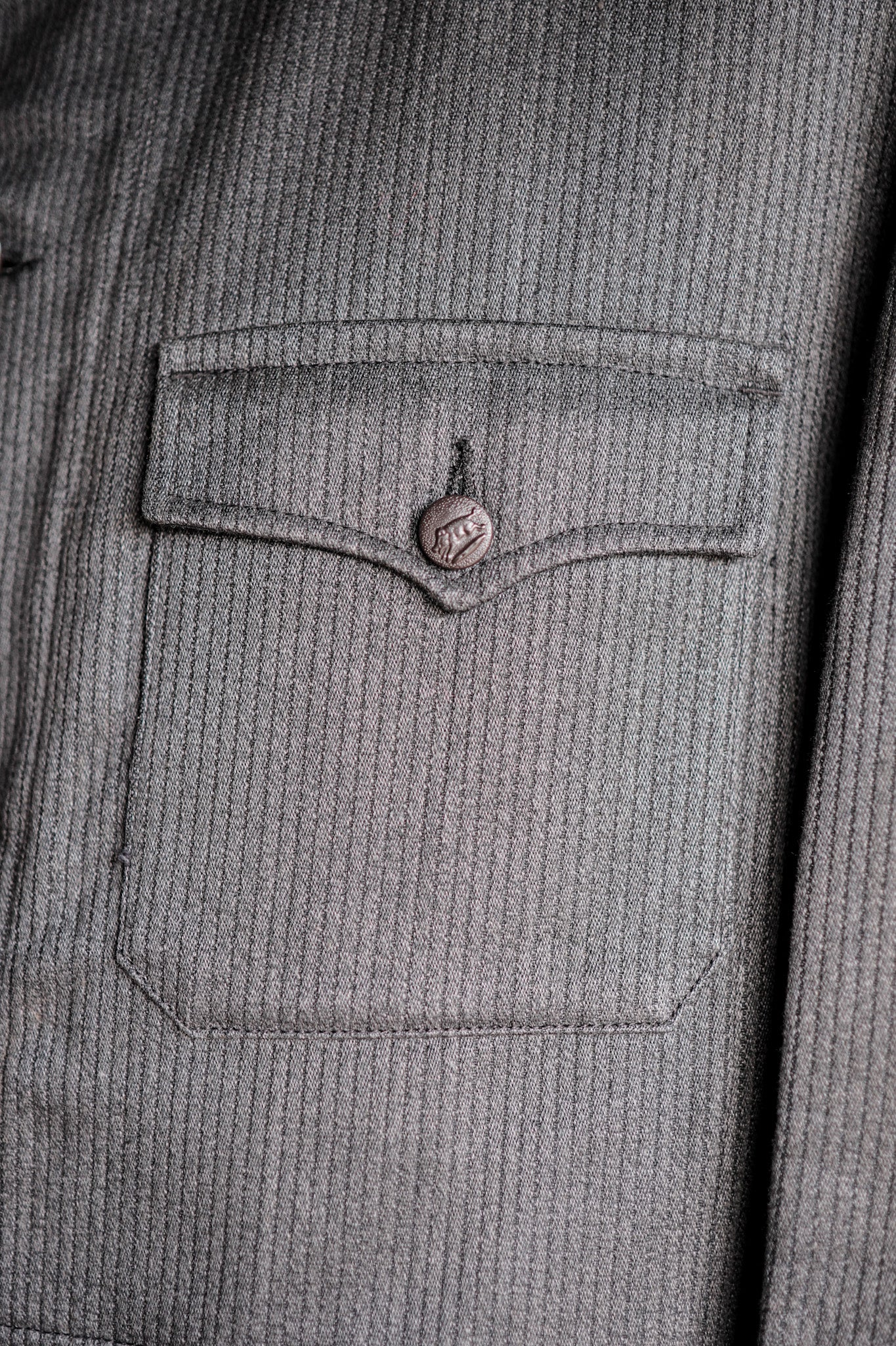 [~ 50's] Veste de chasse aux piques en coton gris vintage français avec bracelet en porcelaine "Stock Dead"