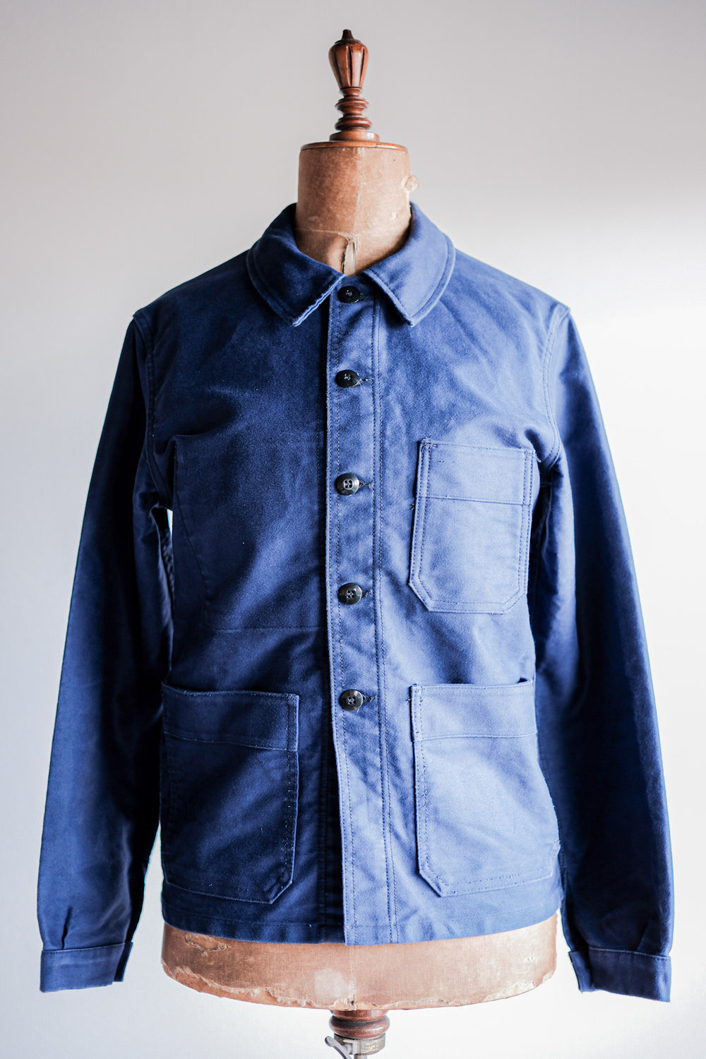 【~70's】French Vintage Blue Moleskin Work Jacket Size.40 "Le Mont St. Michel"