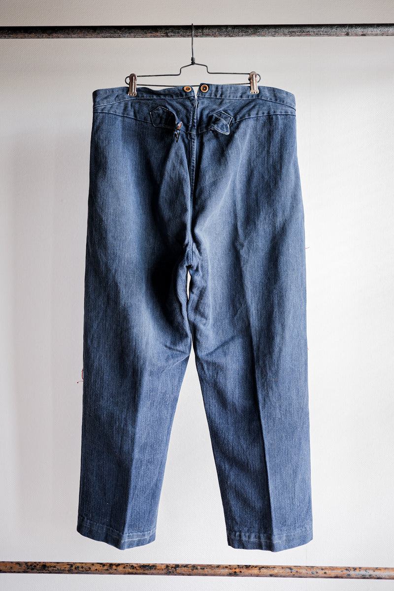 [ต้น 20 C] French Vintage Indigo HBT ผ้าลินินนักดับเพลิงนักดับเพลิง