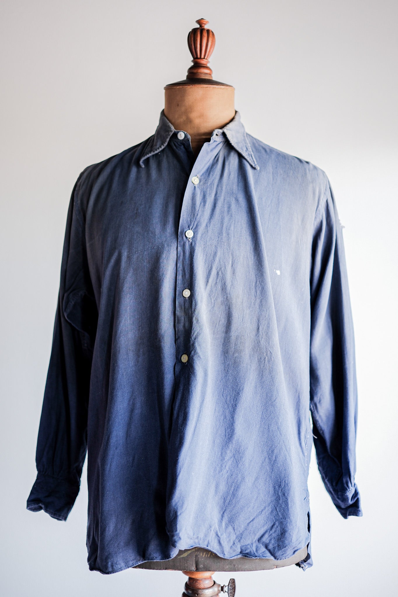 [~ 40's] chemise de travail en lin indigo vintage français