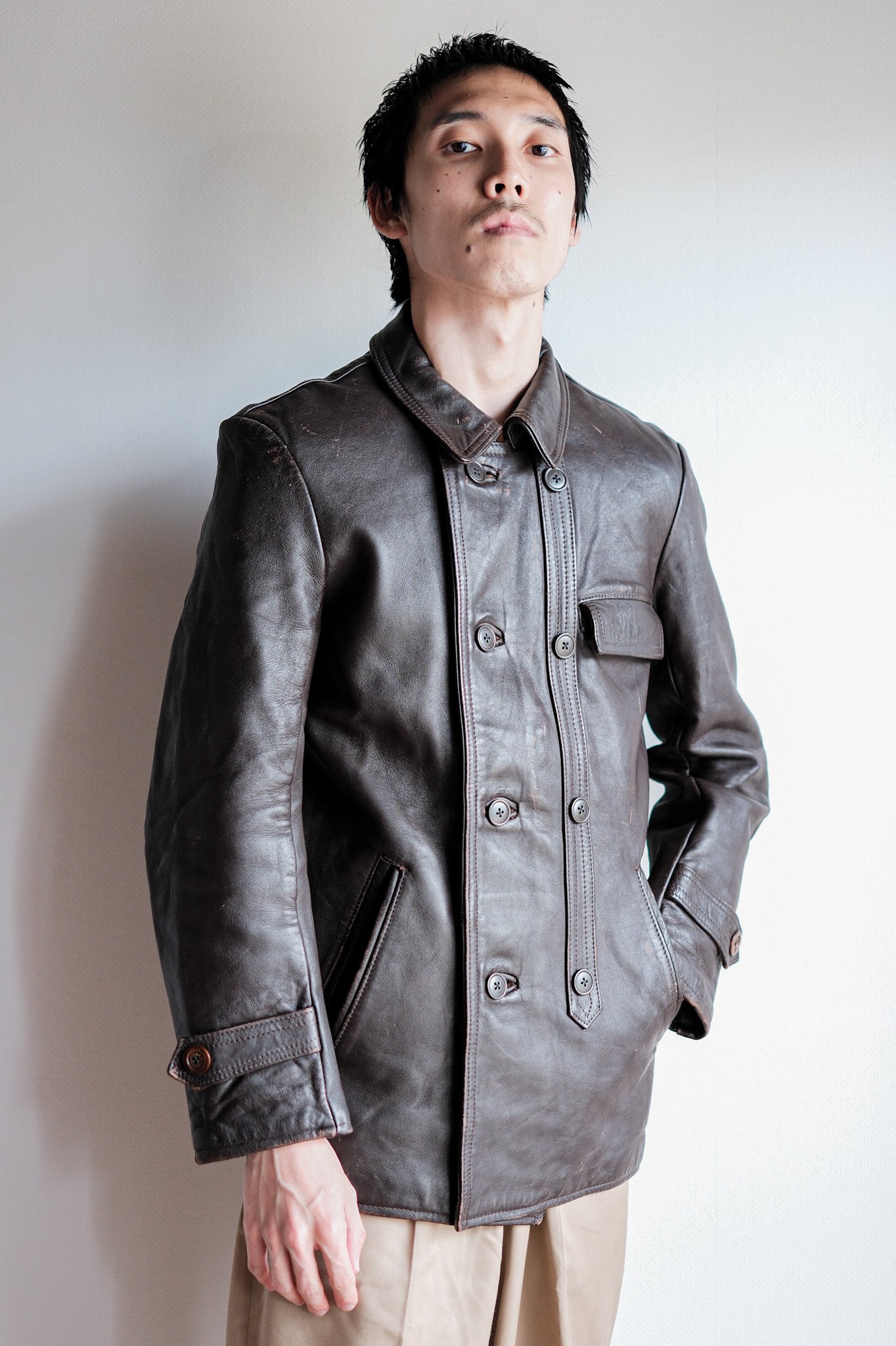 80's] French Vintage Le Corbusier Leather Work Jacket 