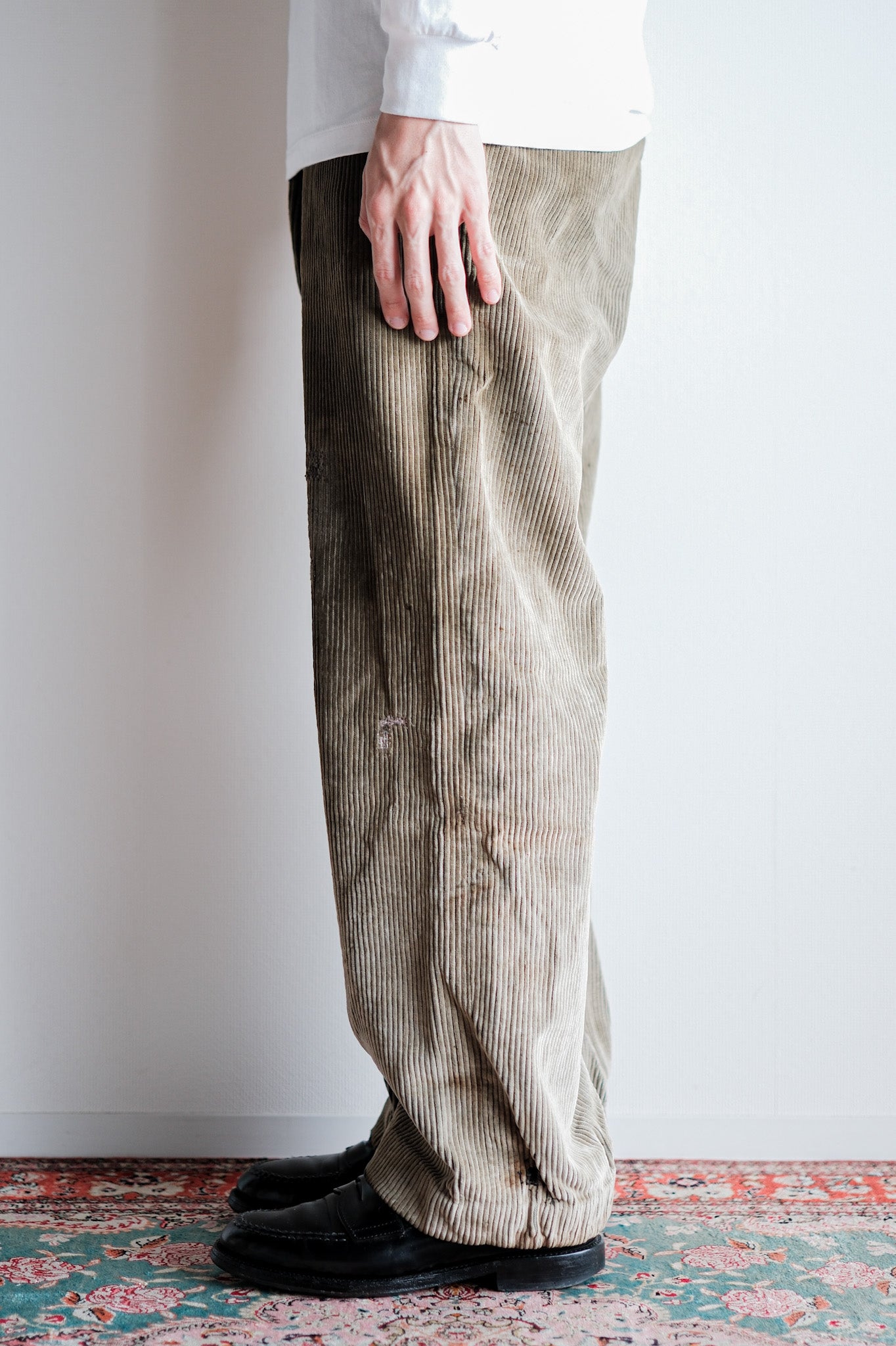 ［~40's］French Vintage Brown Corduroy Work Pants "Boro"