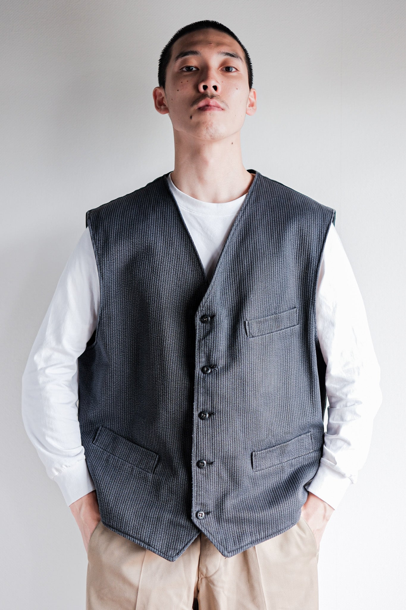 ［~60's］French Vintage Gray Cotton Pique Work Gilet