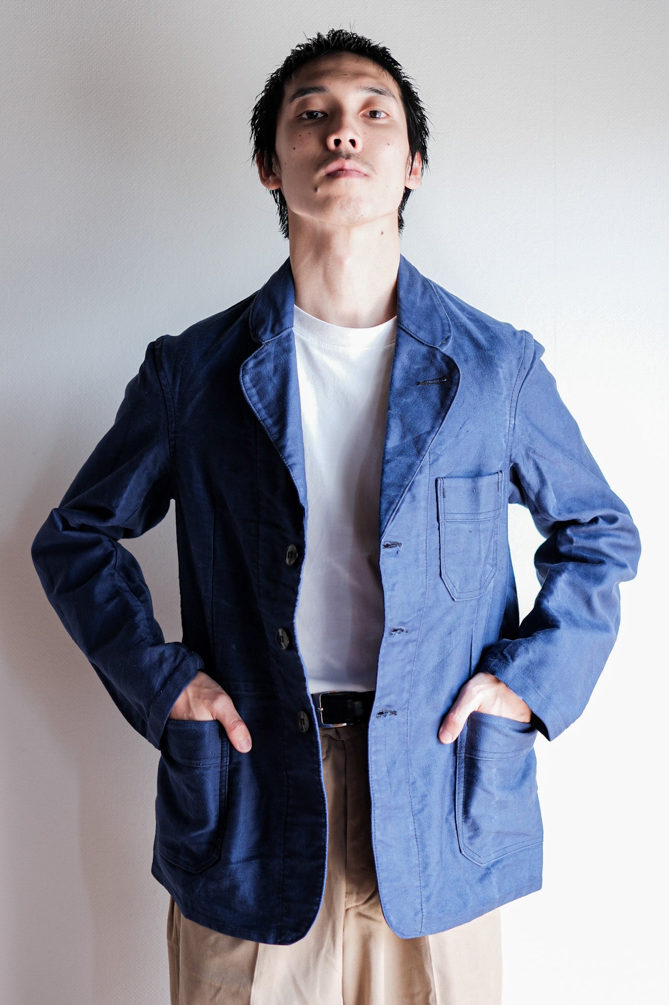 【~60’s】French Vintage Blue Moleskin Lapel Work Jacket "VETVOR"