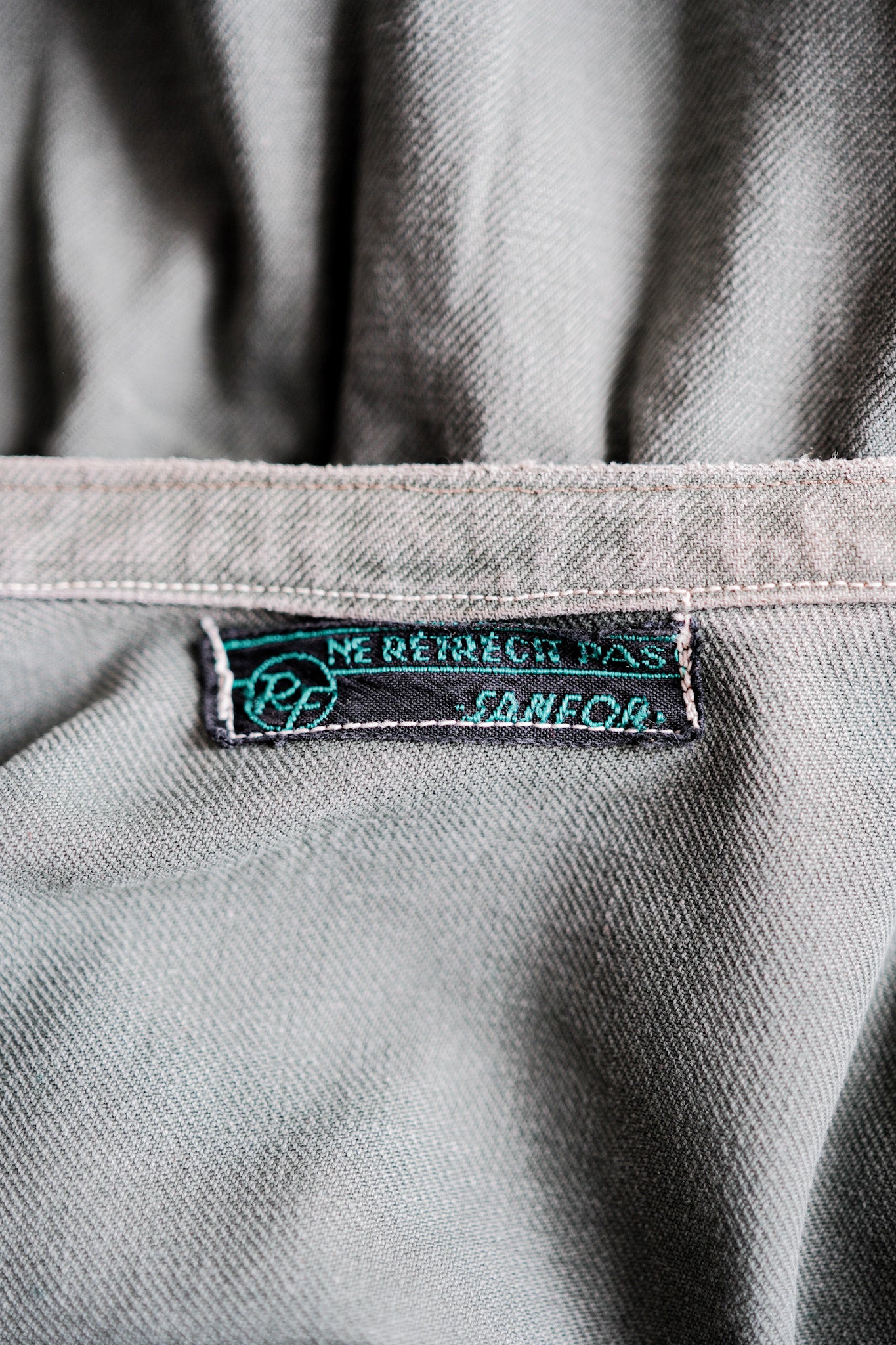 ［~50's］French Vintage Green Cotton Twill 4 Pockets Work Jacket "Unusual Pattern"