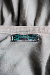 【~50's】French Vintage Green Cotton Twill 4 Pockets Work Jacket "Unusual Pattern"