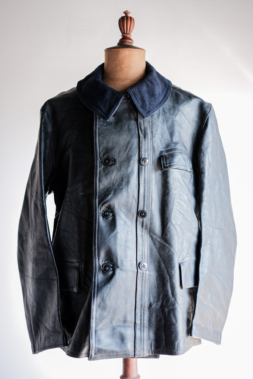 【~50's】French Vintage Le Corbusier Leather Work Jacket "Wool Collar"
