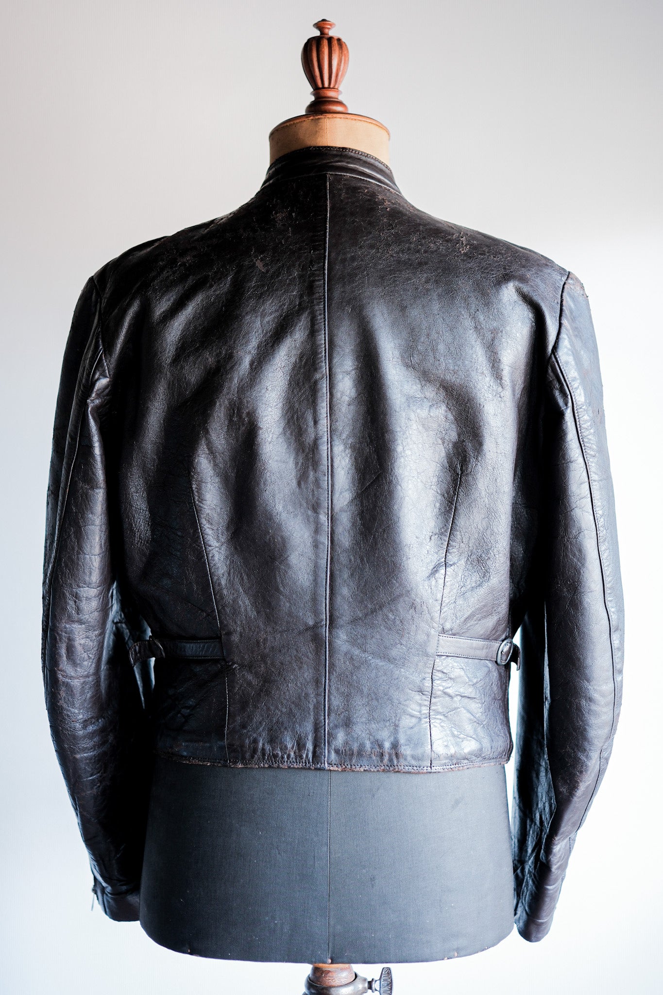 40's】German Vintage Double Breasted Motorcycle Leather Jacket