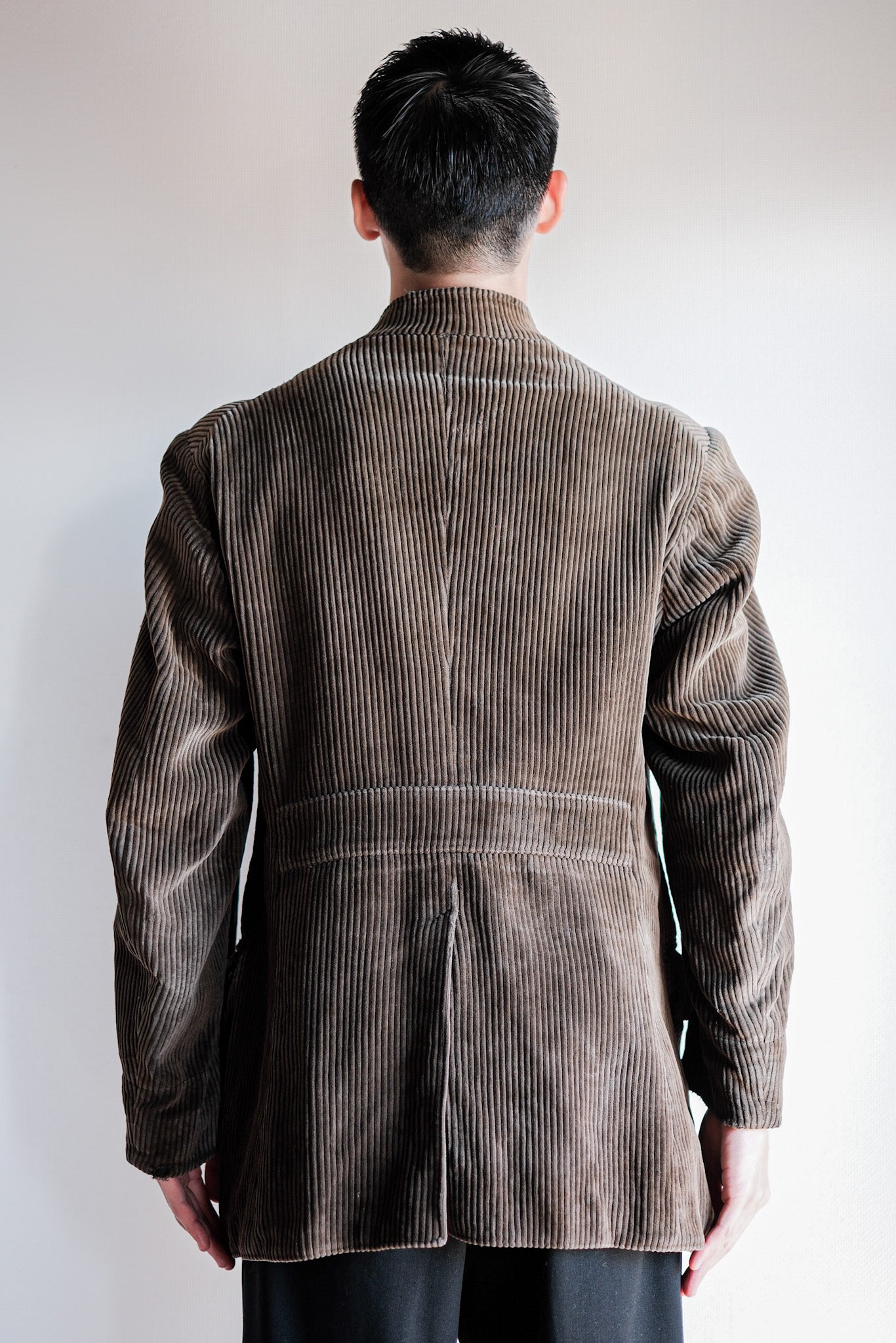 【~30’s】French Vintage Brown Corduroy Stand Collar Work Jacket "Unusual Pattern"