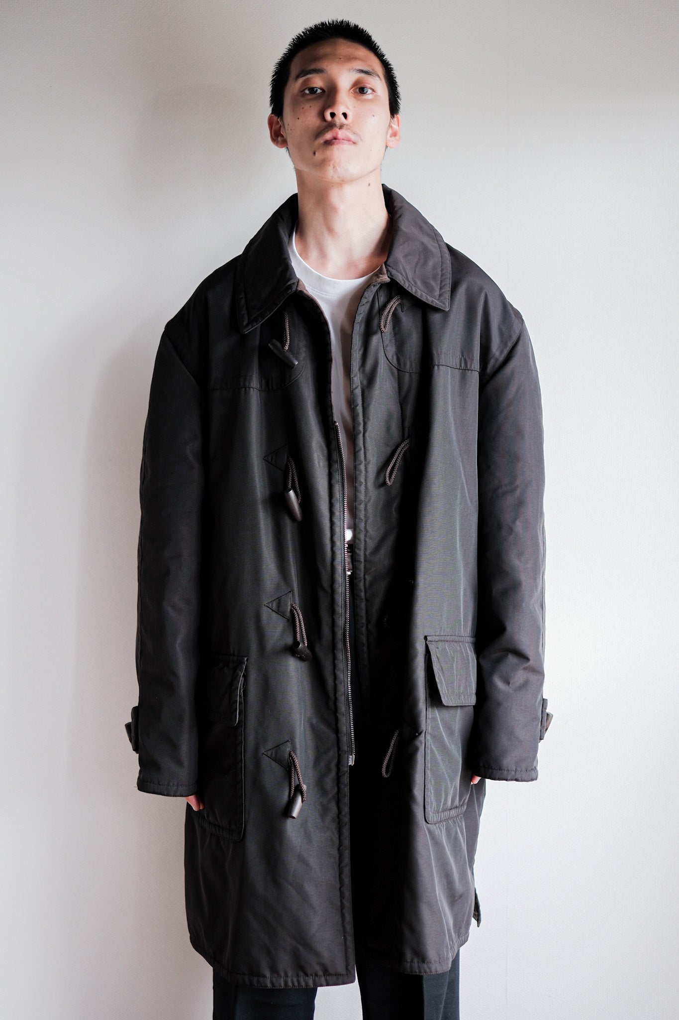 ［~90's］Old Hermès Paris Dark Brown Polyamide Duffle Coat Size.54