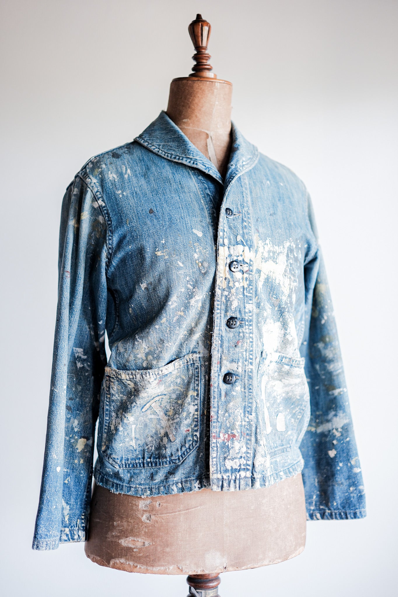 ［~40’s］U.S.NAVY Shawl Collar Denim Coverall “Crazy Paint”