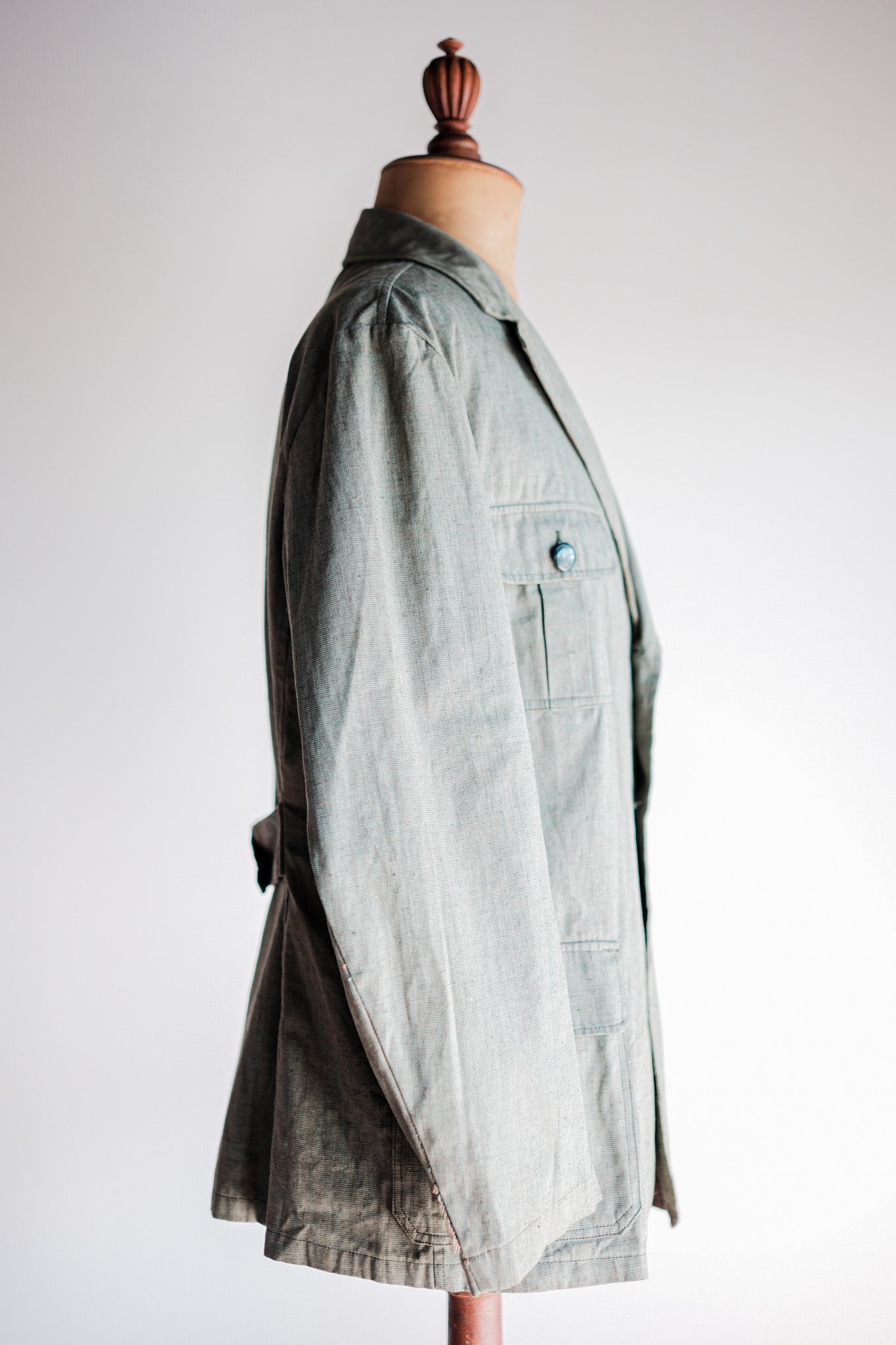 ［~40's］German Vintage Green Chambray 4 Pockets Lapel Work Jacket “Dead Stock”
