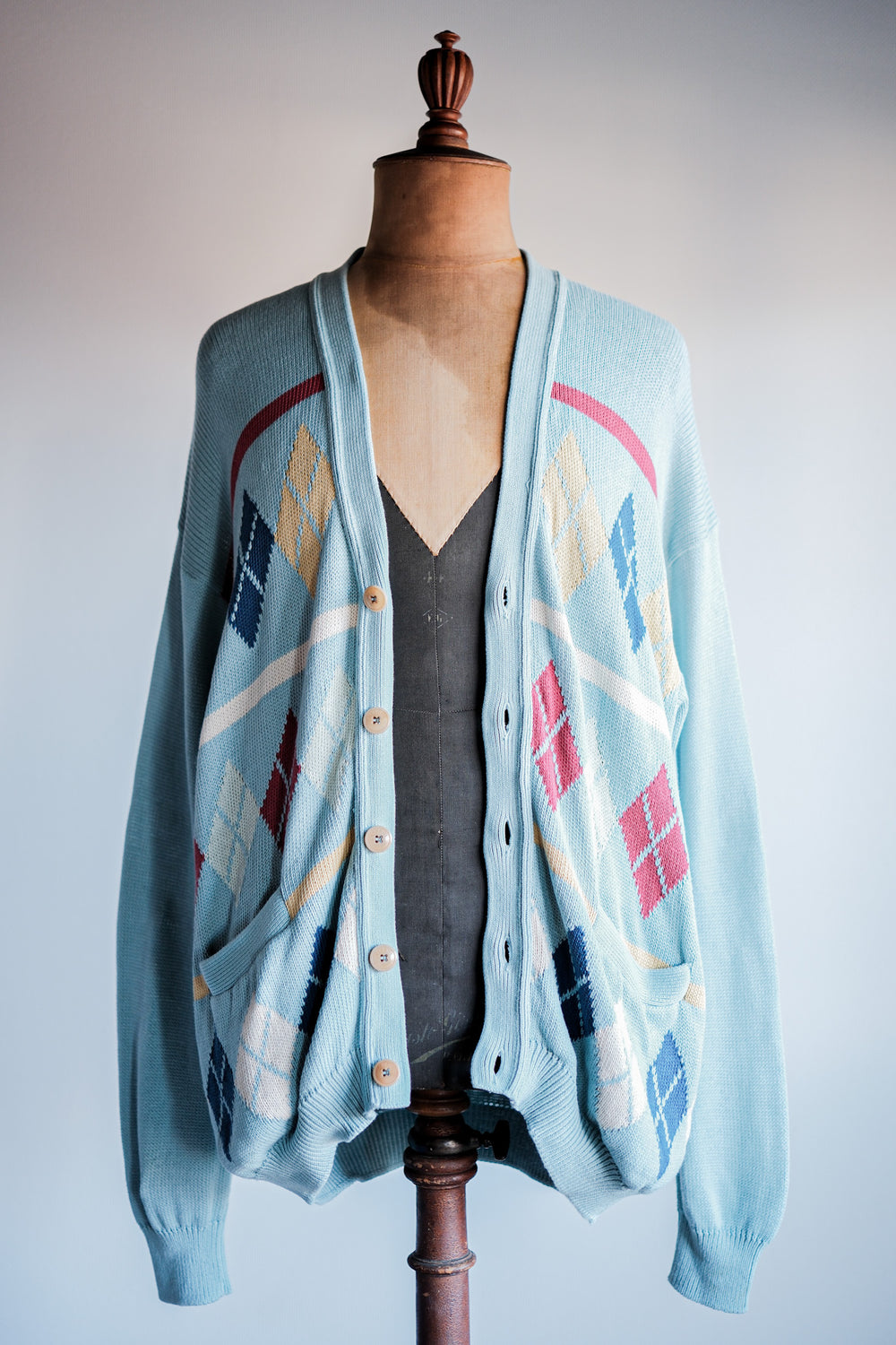 ［~90's］Italian Vintage Cotton Argyle Cardigan