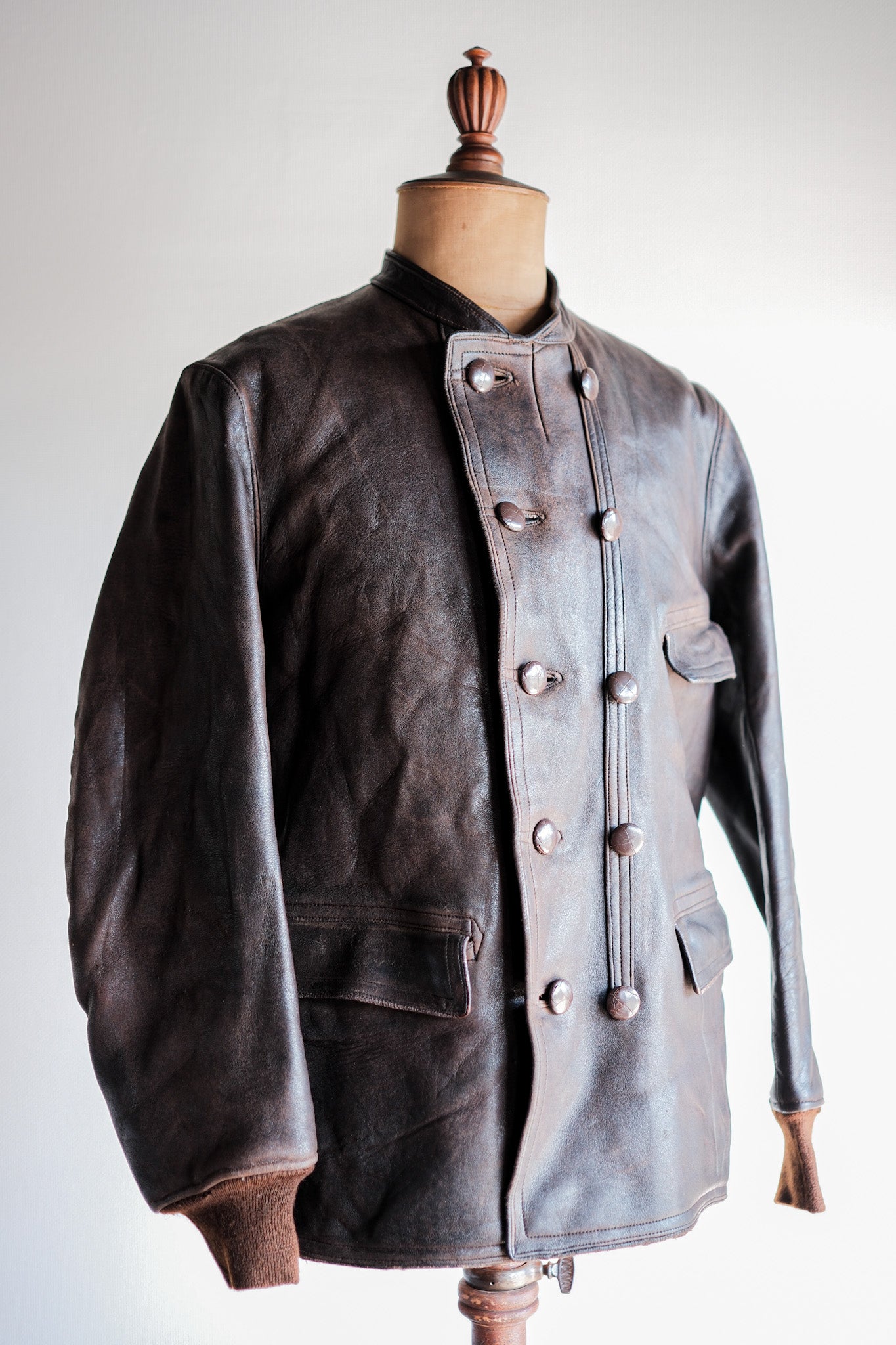 【~40's】Swedish Vintage Double Breasted Leather Jacket