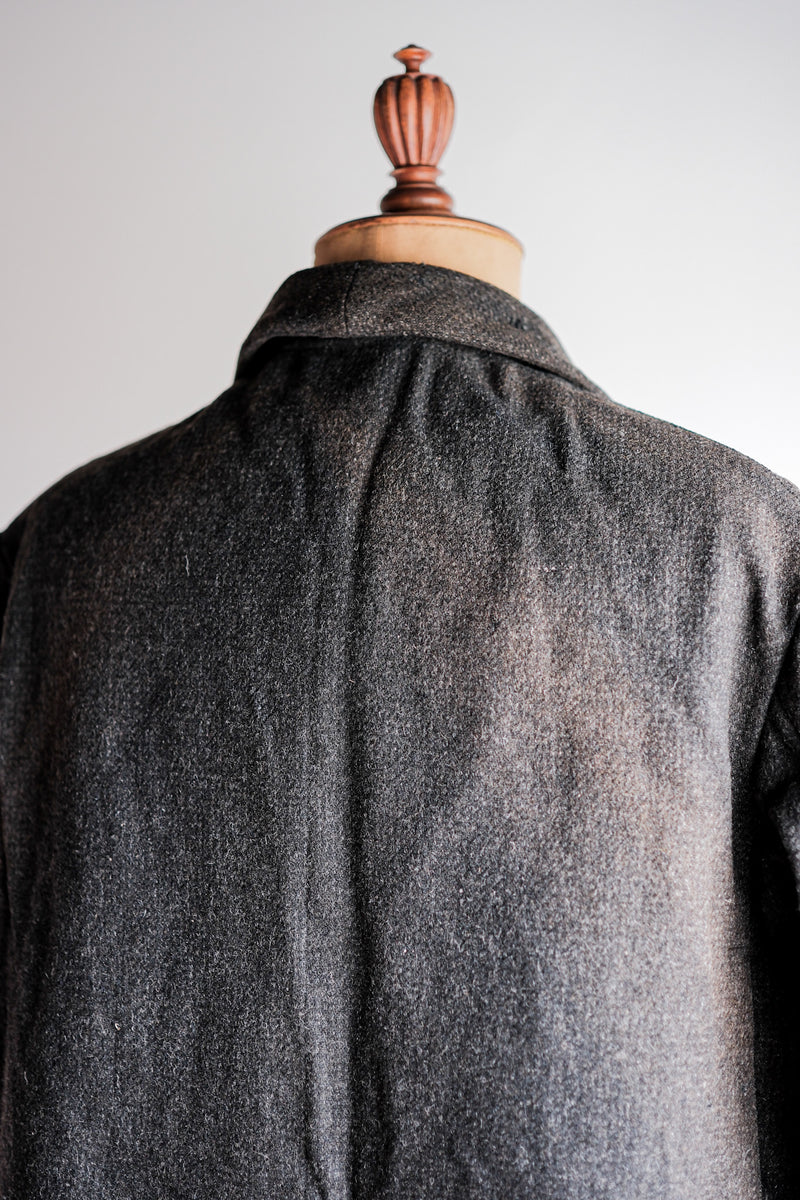 [~30's] French Vintage Grey Wool Hunting Jacket With Chin Strap "Boro"