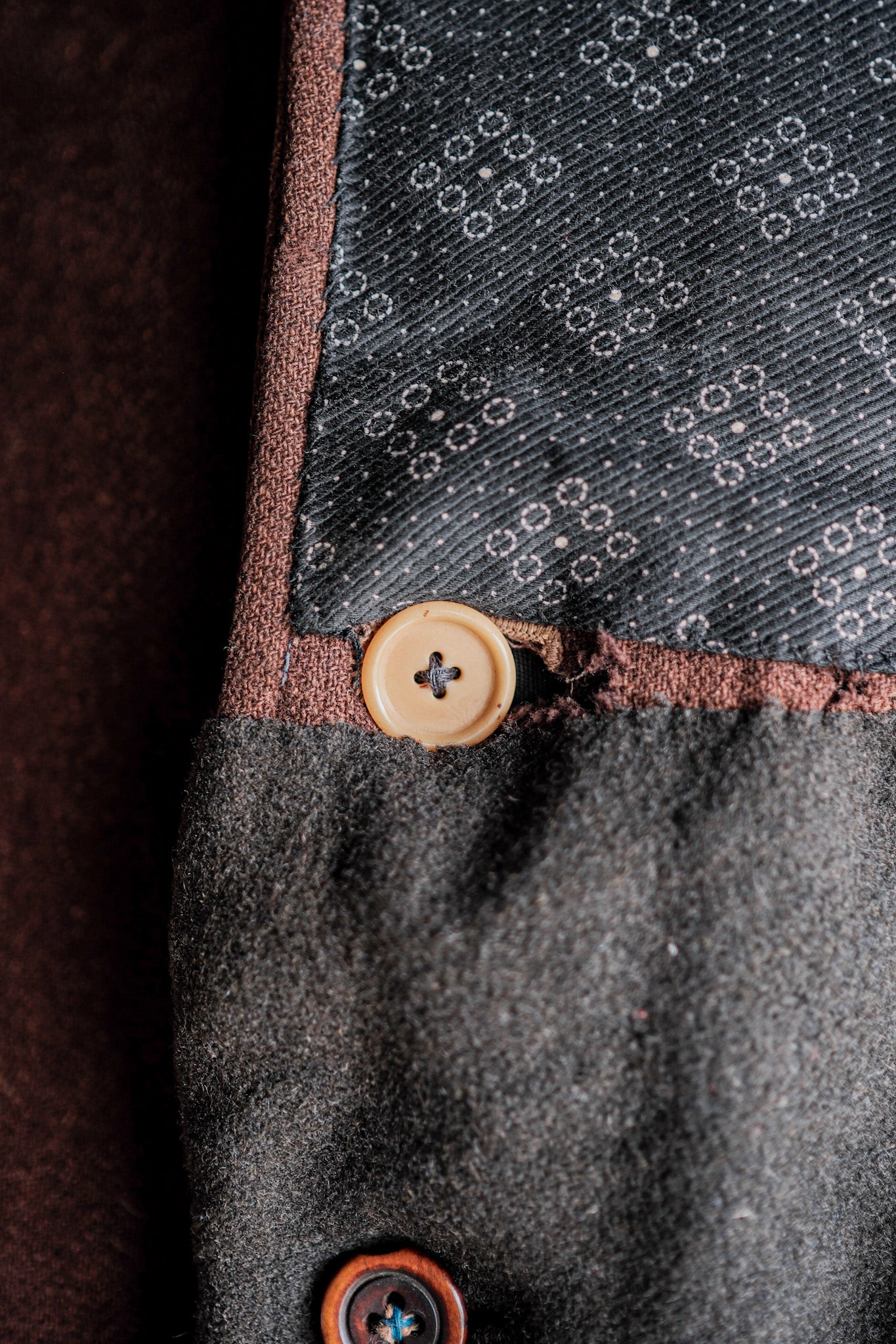 【~20's】French Vintage Brown Wool Work Jacket "Patchwork"