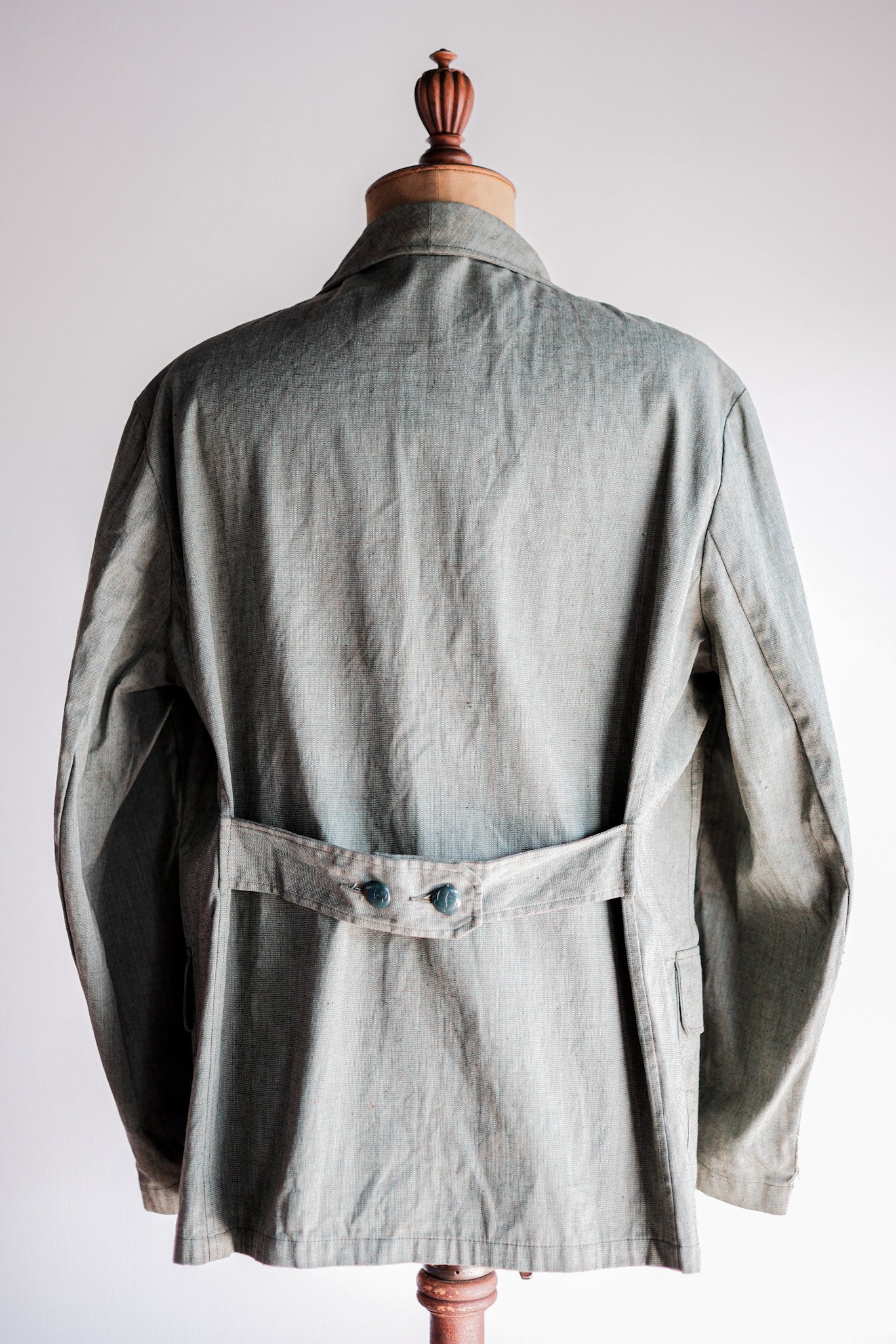 40's】German Vintage Green Chambray 4 Pockets Lapel Work Jacket “Dead