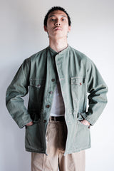 【~50's】French Vintage Green Cotton Twill 4 Pockets Work Jacket "Unusual Pattern"