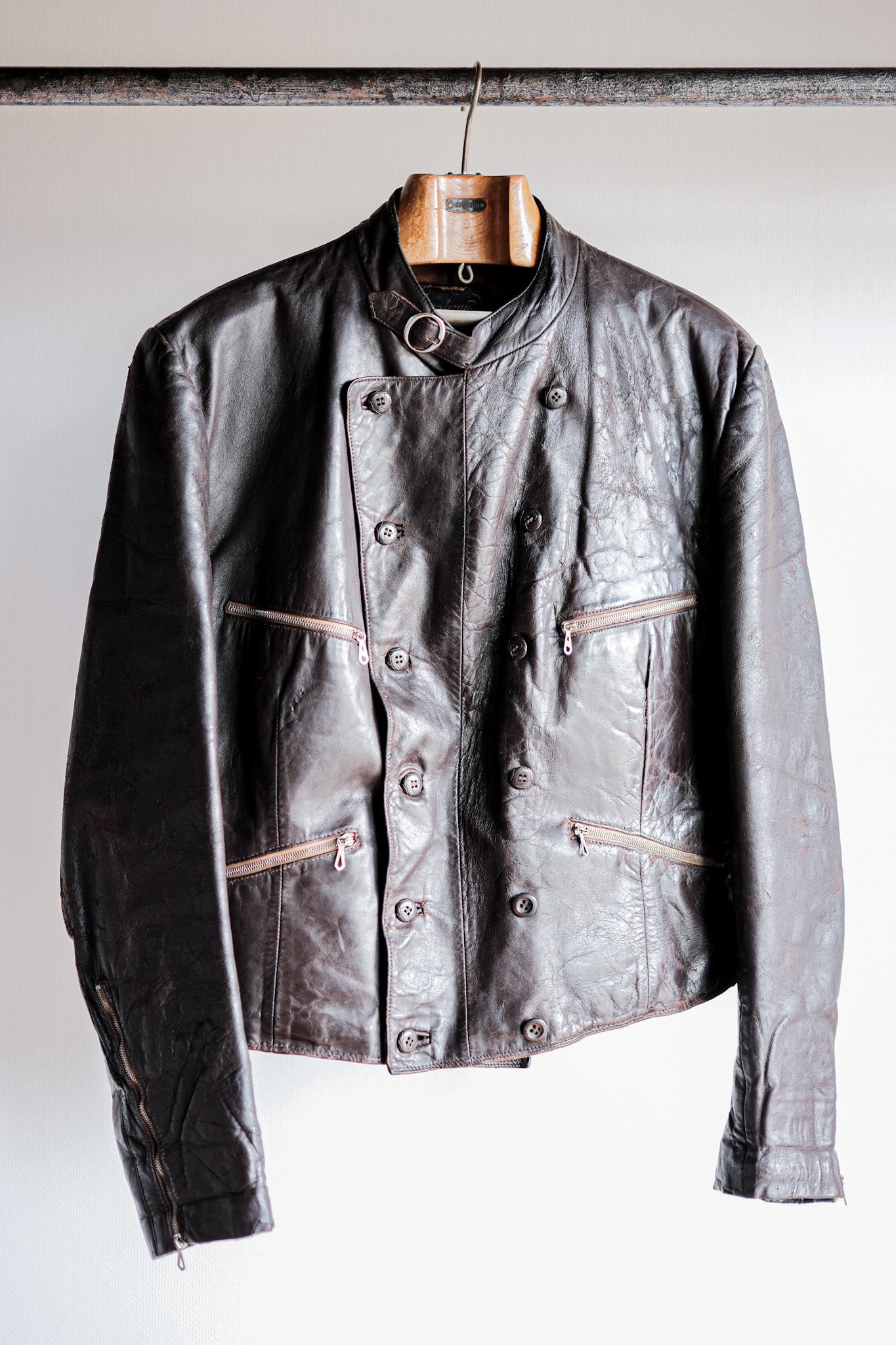 【~40's】German Vintage Double Breasted Motorcycle Leather Jacket