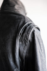 [~90's] Old Renoma Paris Black Leather Detachable Sleeve Multi Pocket Jacket Size.M