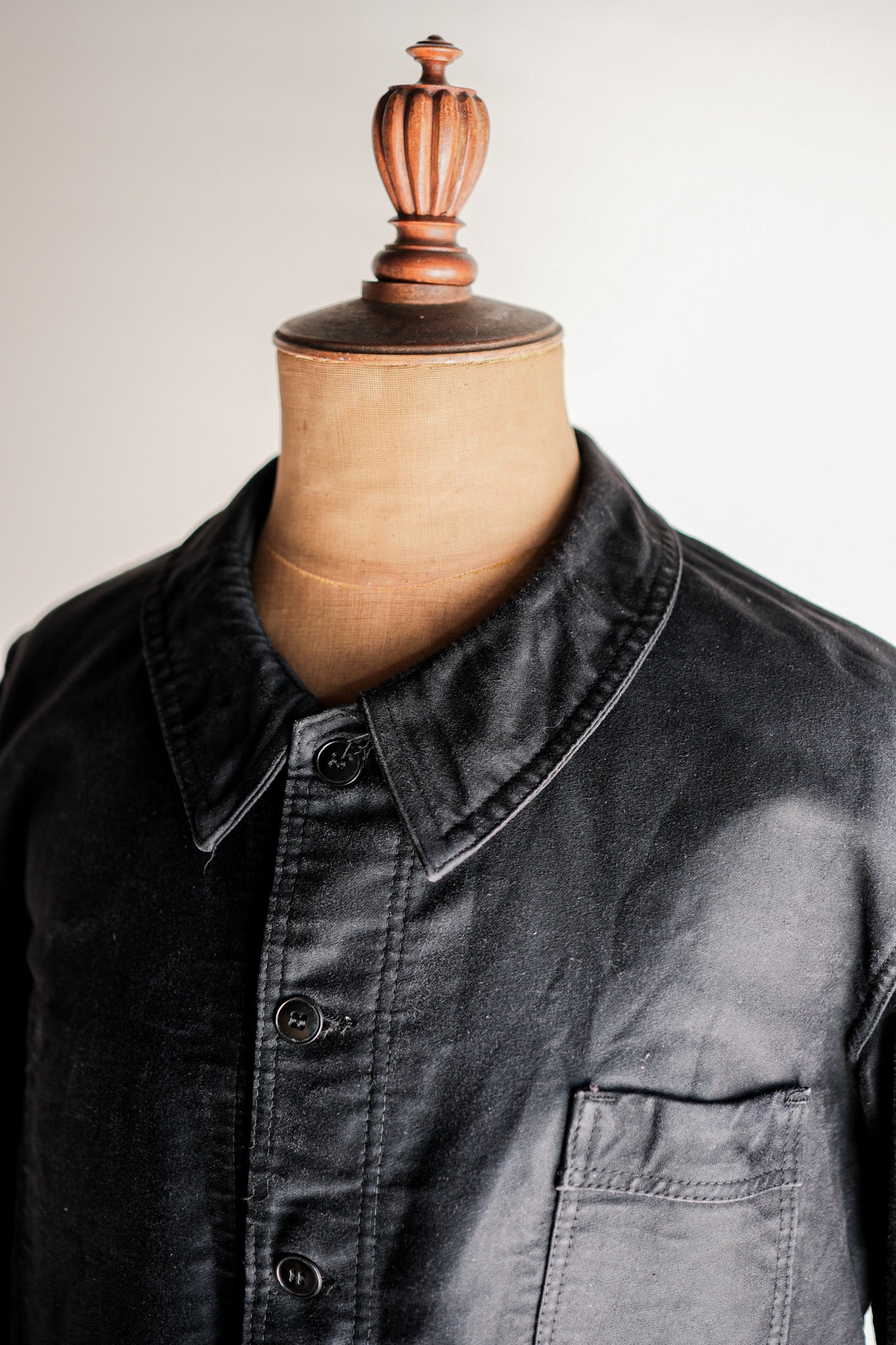 [~ 60's] French Vintage Black Moleskin Work Jacket Size.50