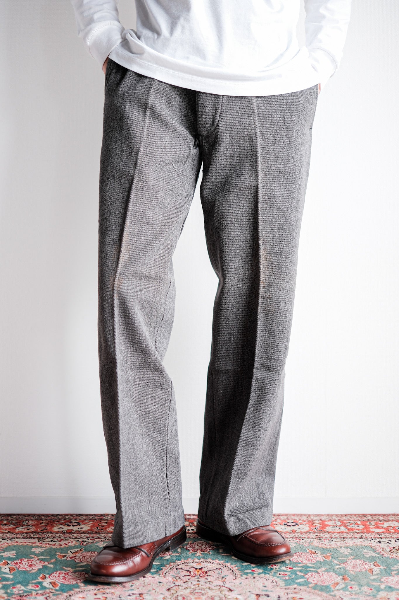 ［~30's］French Vintage Salt & Pepper Cotton Twill Work Pants "Dead Stock"