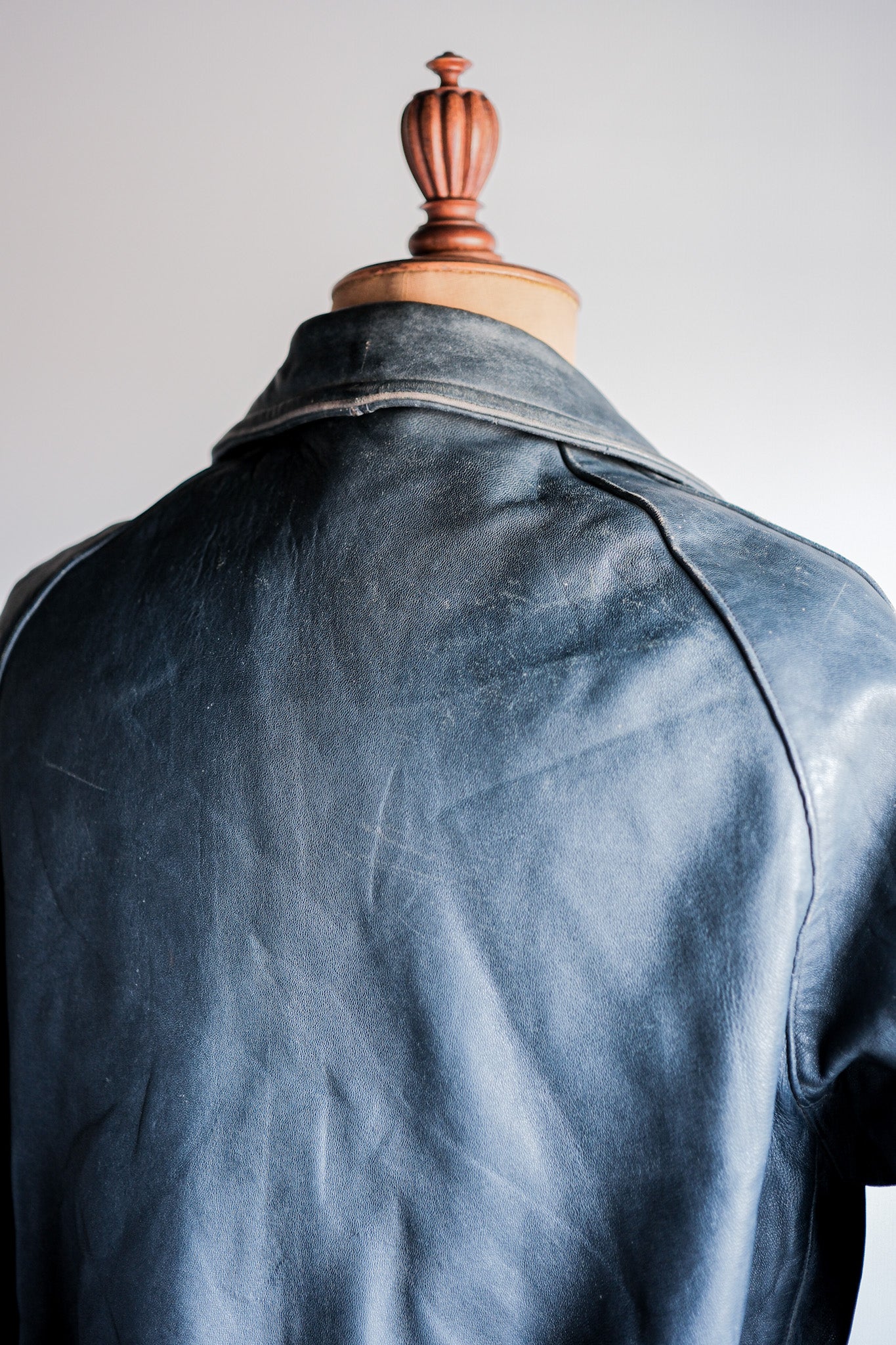 ［~50's］French Vintage Double Breasted Leather Work Coat With Chin Strap