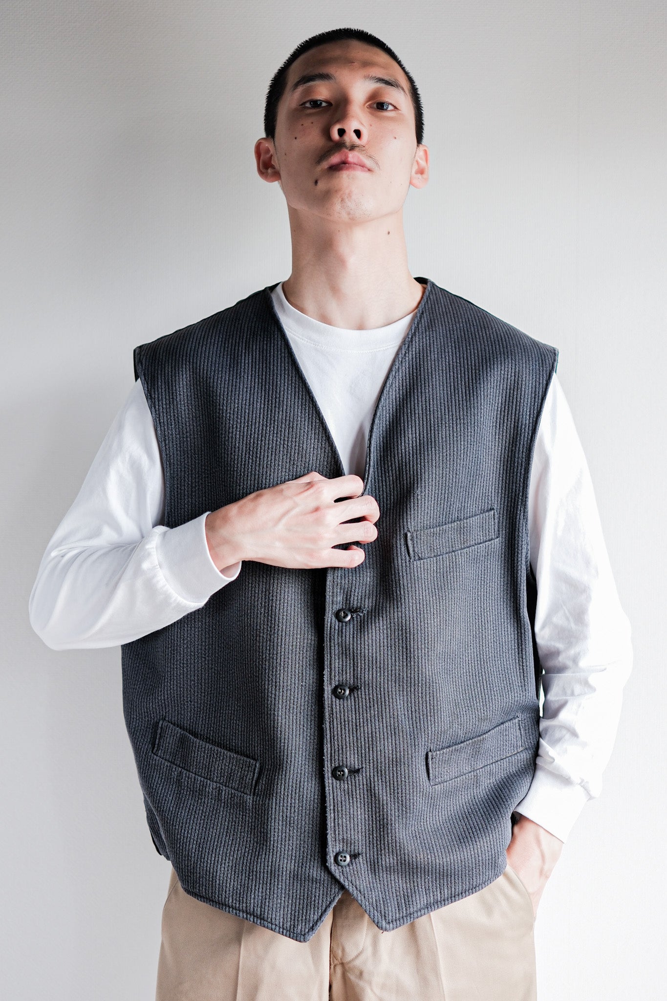 ［~60's］French Vintage Gray Cotton Pique Work Gilet