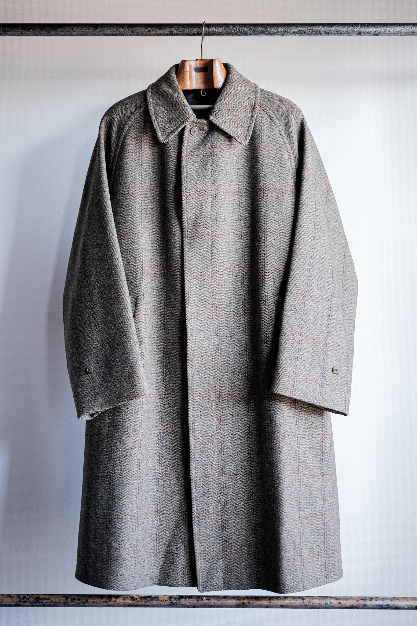 【~80's】Vintage Burberrys Single Raglan HBT Wool Balmacaan Coat Size.38R "SADDLE TWEED" "HESPEN MODE-SPORT BREMEN. 別注"