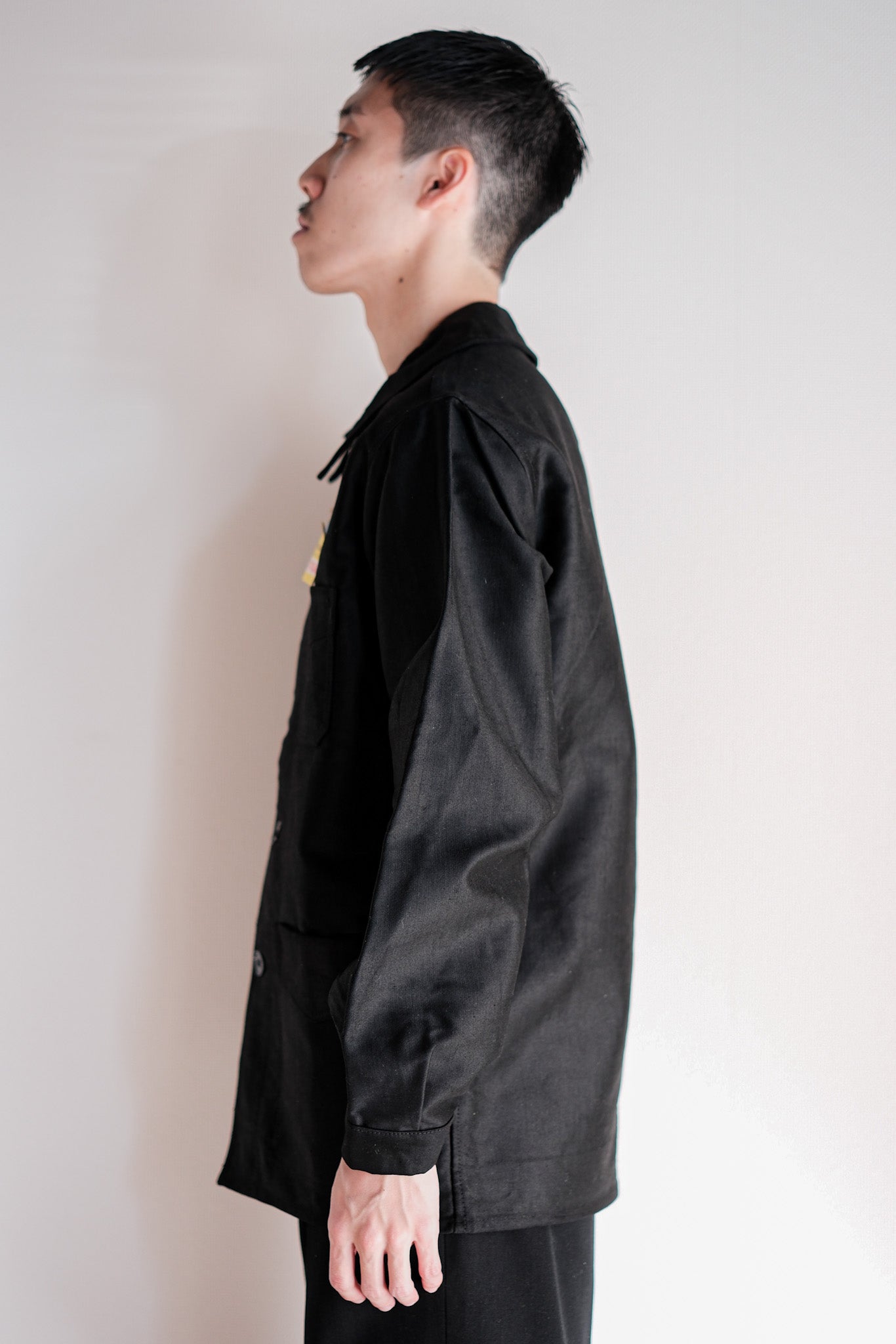 [~ 50's] French Vintage Black Moleskin Work Jacket Size.42 "Le Mont St. Michel" "DEAD STOCK"